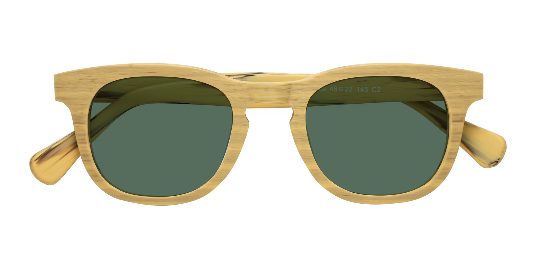 Folded Front of Tonia in Egg Yolk Woodgrain with Green Polarized Lenses