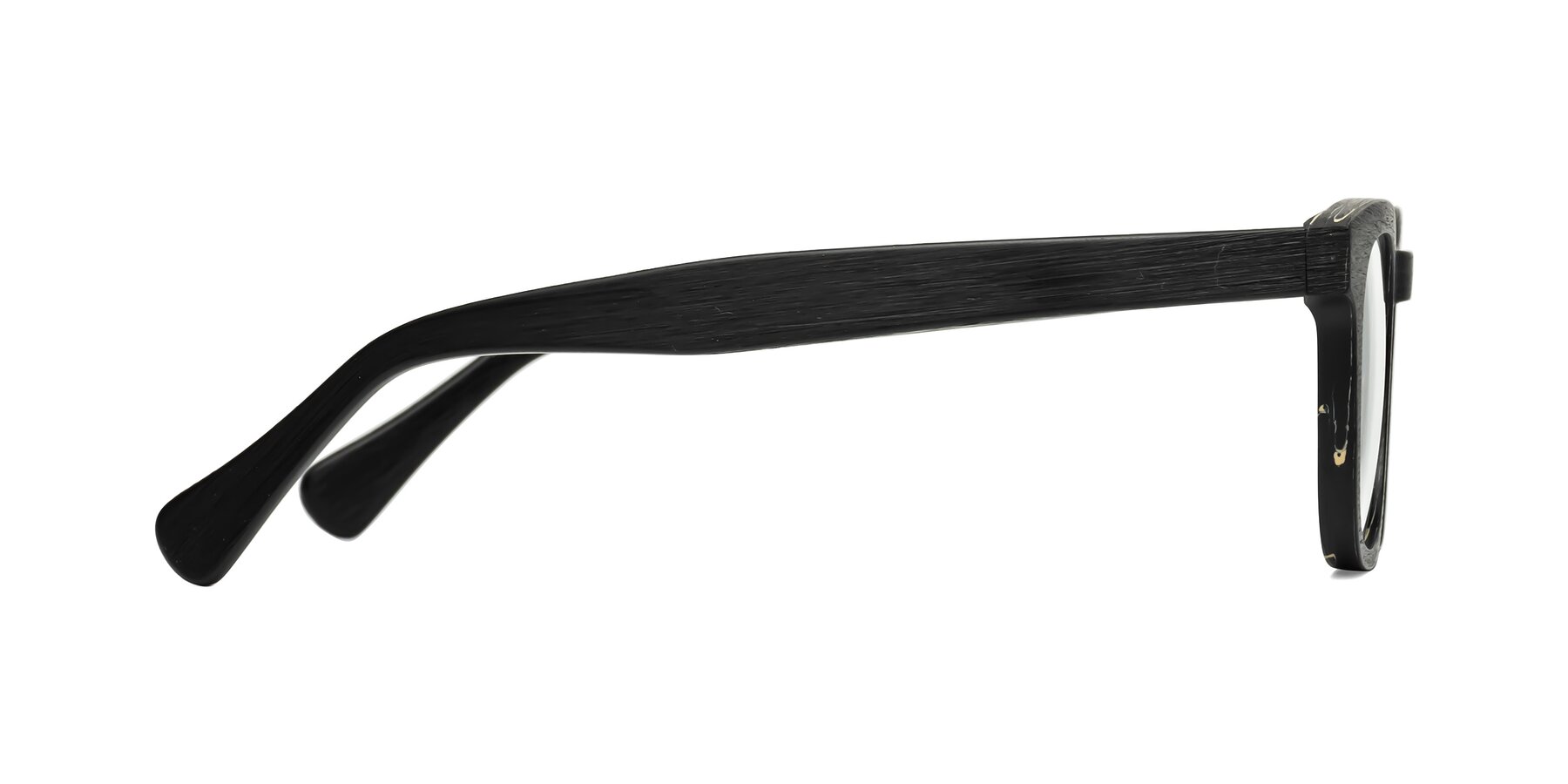 Side of Tonia in Black Woodgrain with Clear Eyeglass Lenses