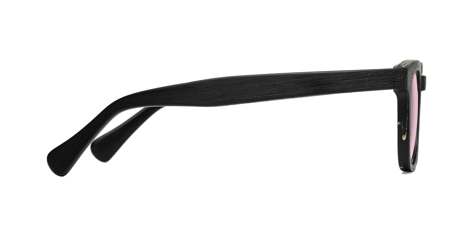 Side of Tonia in Black Woodgrain with Light Pink Tinted Lenses