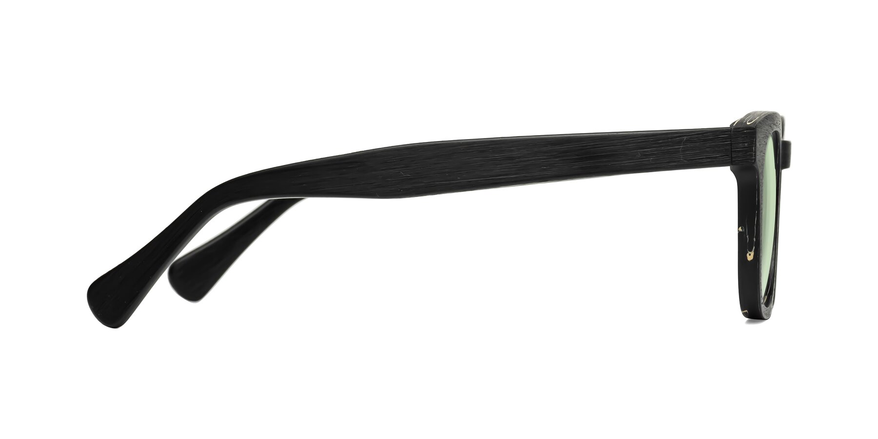 Side of Tonia in Black Woodgrain with Light Green Tinted Lenses