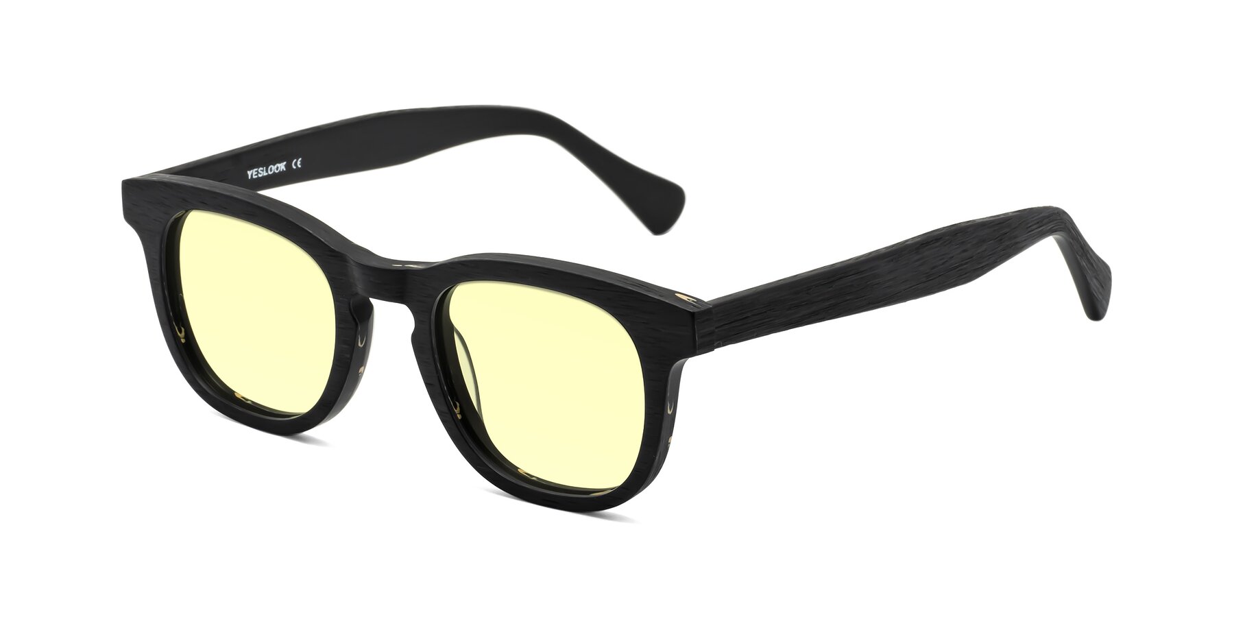 Angle of Tonia in Black Woodgrain with Light Yellow Tinted Lenses