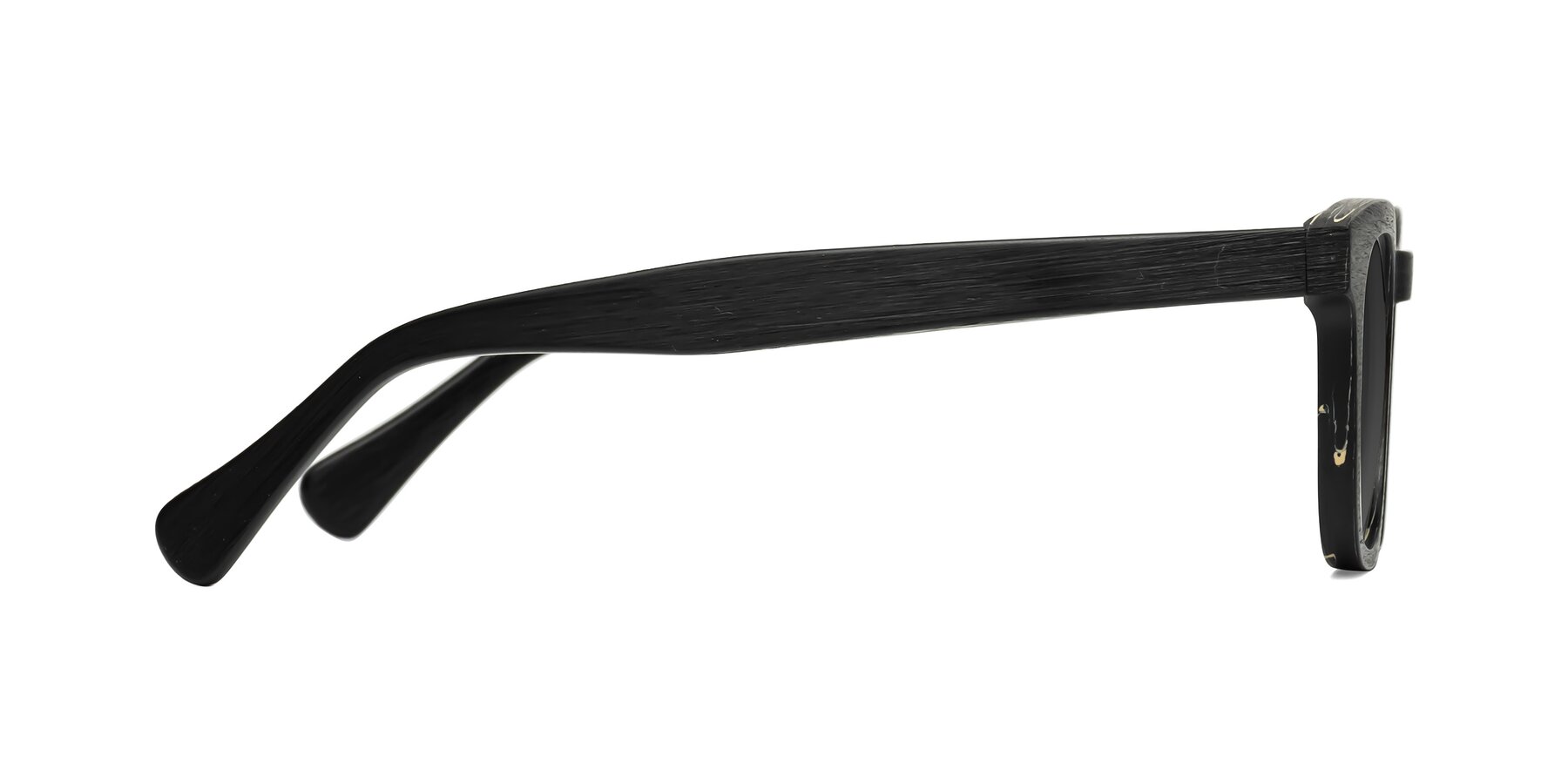 Side of Tonia in Black Woodgrain with Gray Tinted Lenses