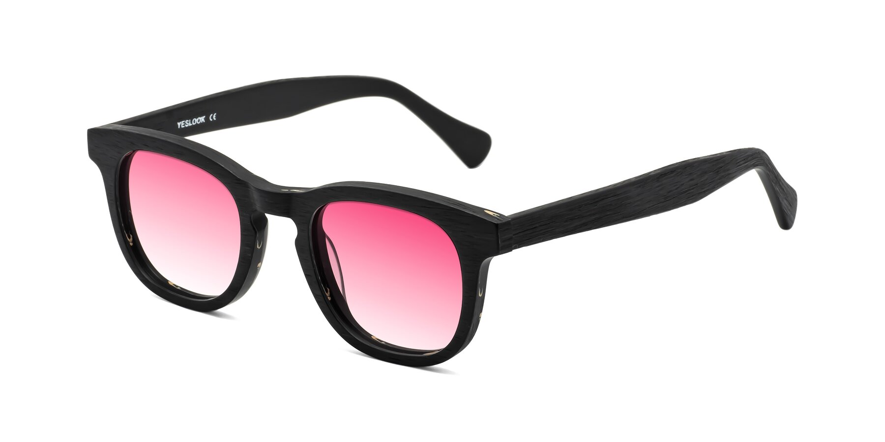 Angle of Tonia in Black Woodgrain with Pink Gradient Lenses