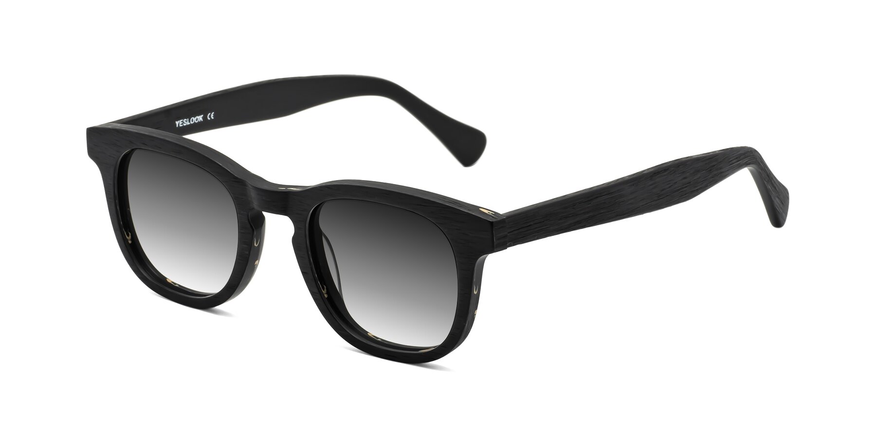 Angle of Tonia in Black Woodgrain with Gray Gradient Lenses