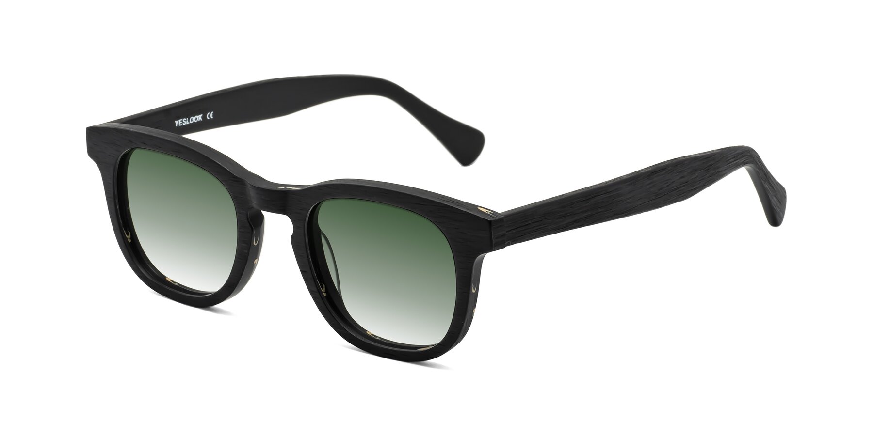 Angle of Tonia in Black Woodgrain with Green Gradient Lenses