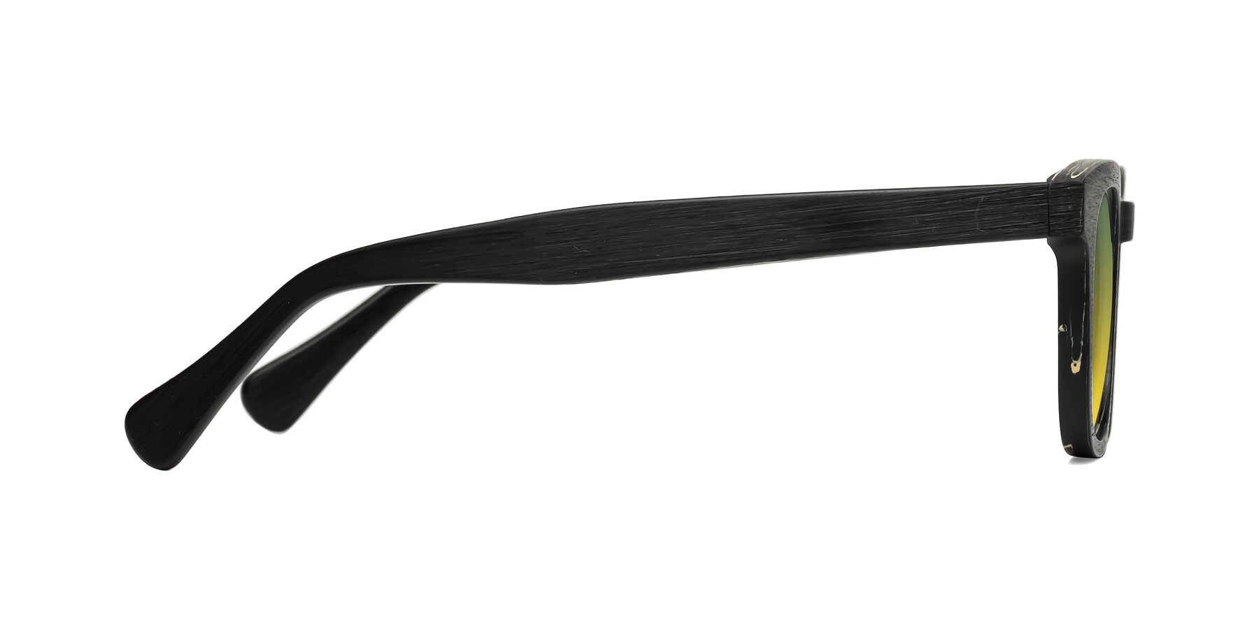 Side of Tonia in Black Woodgrain with Green / Yellow Gradient Lenses