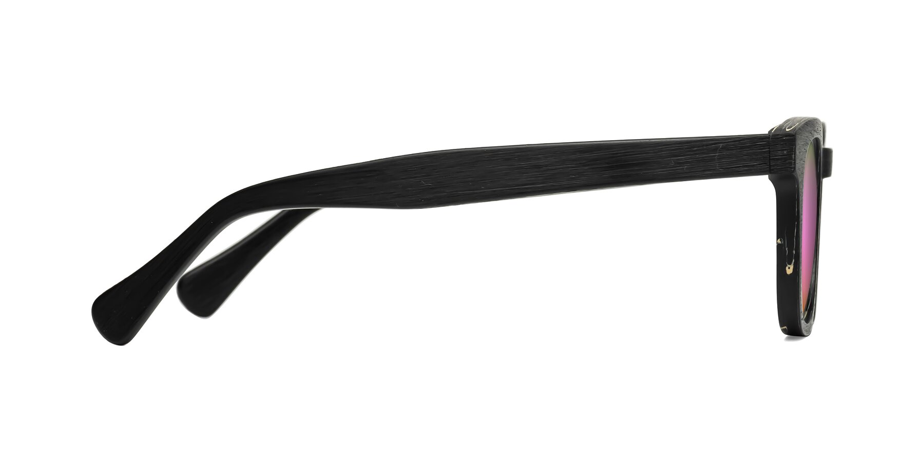 Side of Tonia in Black Woodgrain with Pink Mirrored Lenses