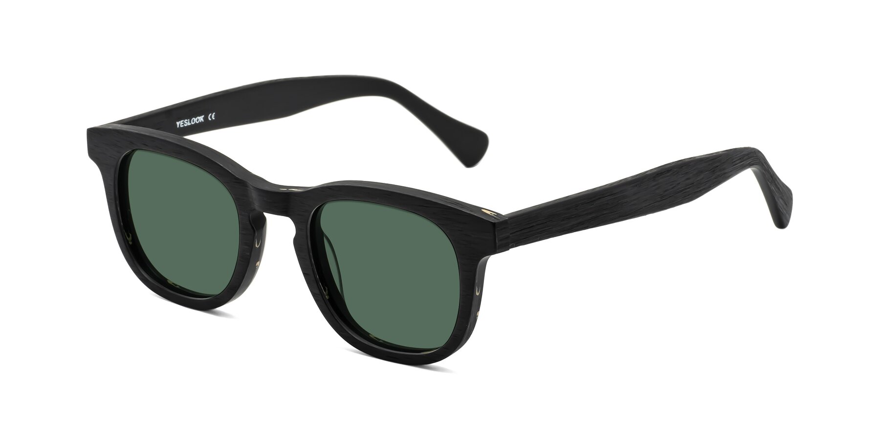 Angle of Tonia in Black Woodgrain with Green Polarized Lenses