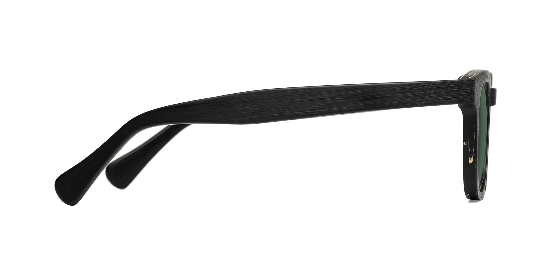 Side of Tonia in Black Woodgrain with Green Polarized Lenses