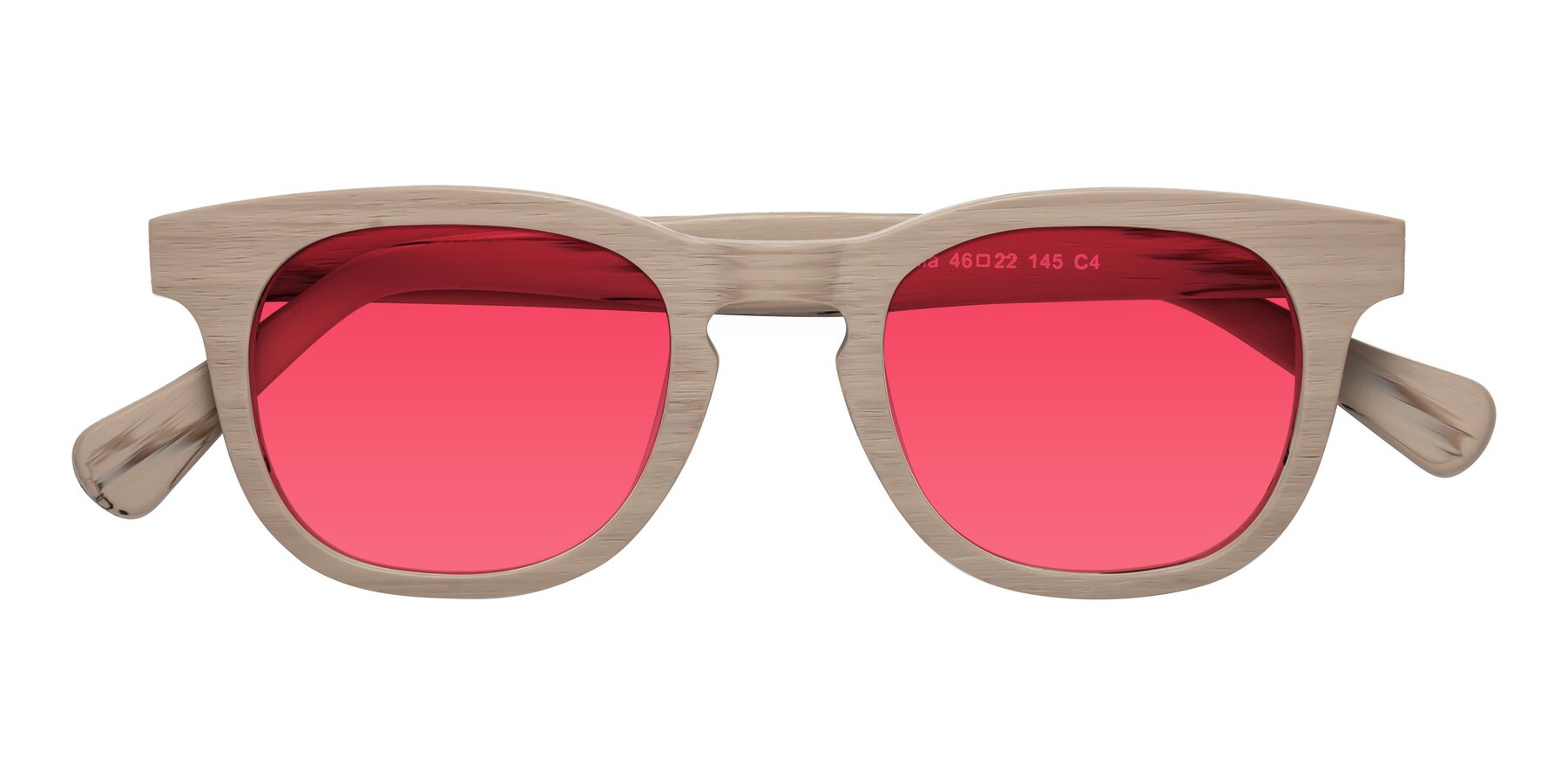 Folded Front of Tonia in Pale Mauve Woodgrain with Red Tinted Lenses