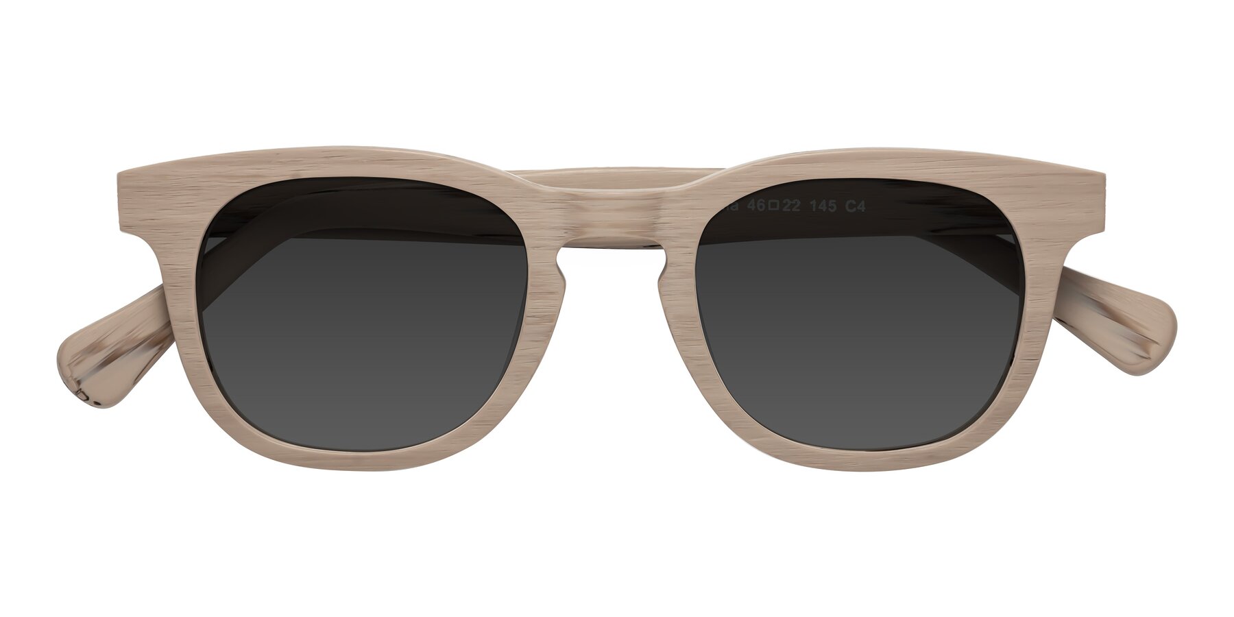 Folded Front of Tonia in Pale Mauve Woodgrain with Gray Tinted Lenses