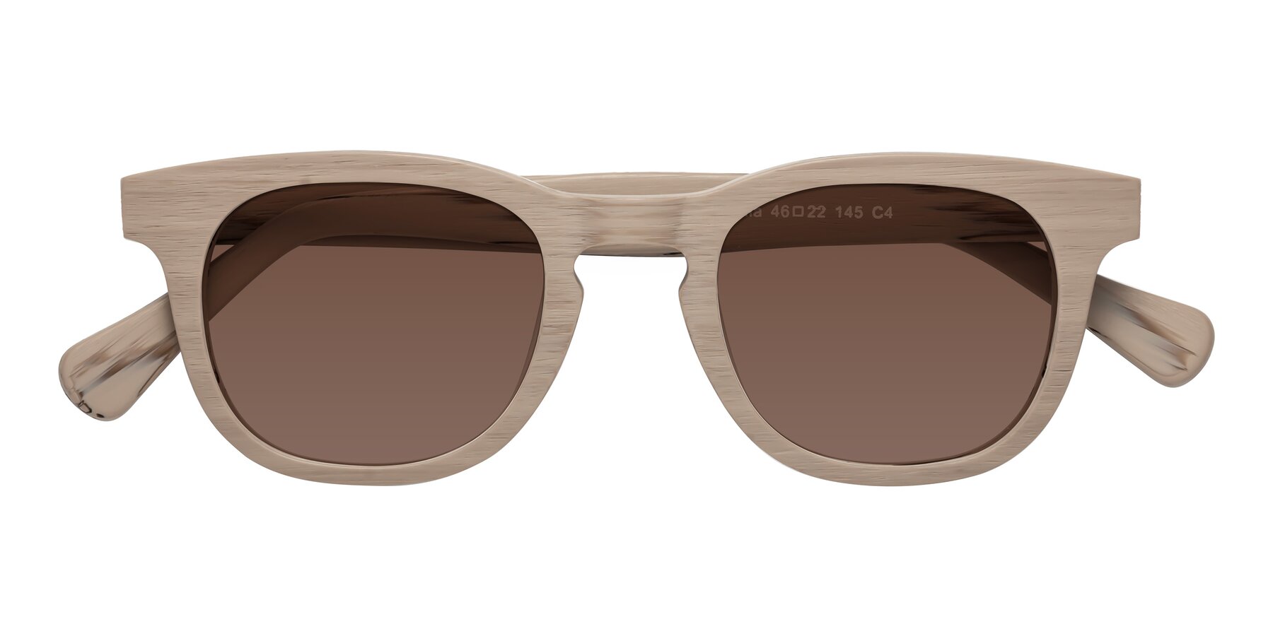 Folded Front of Tonia in Pale Mauve Woodgrain with Brown Tinted Lenses