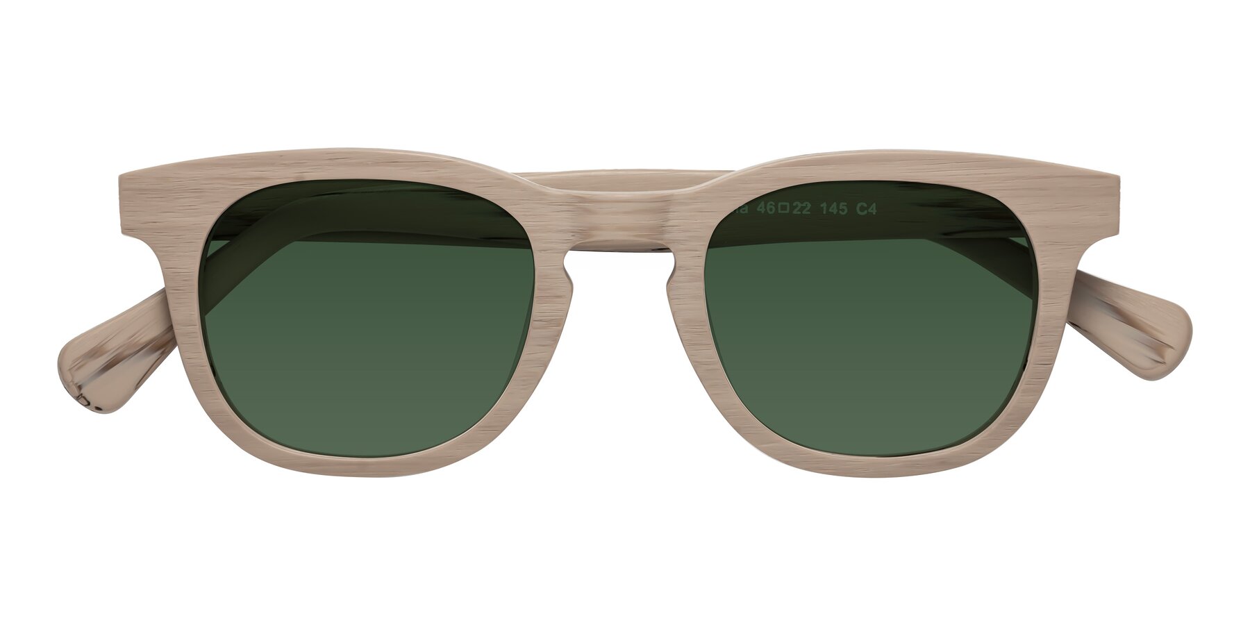 Folded Front of Tonia in Pale Mauve Woodgrain with Green Tinted Lenses