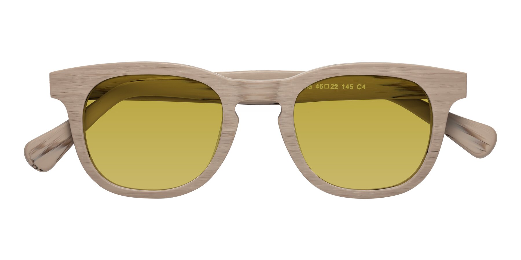 Folded Front of Tonia in Pale Mauve Woodgrain with Champagne Tinted Lenses