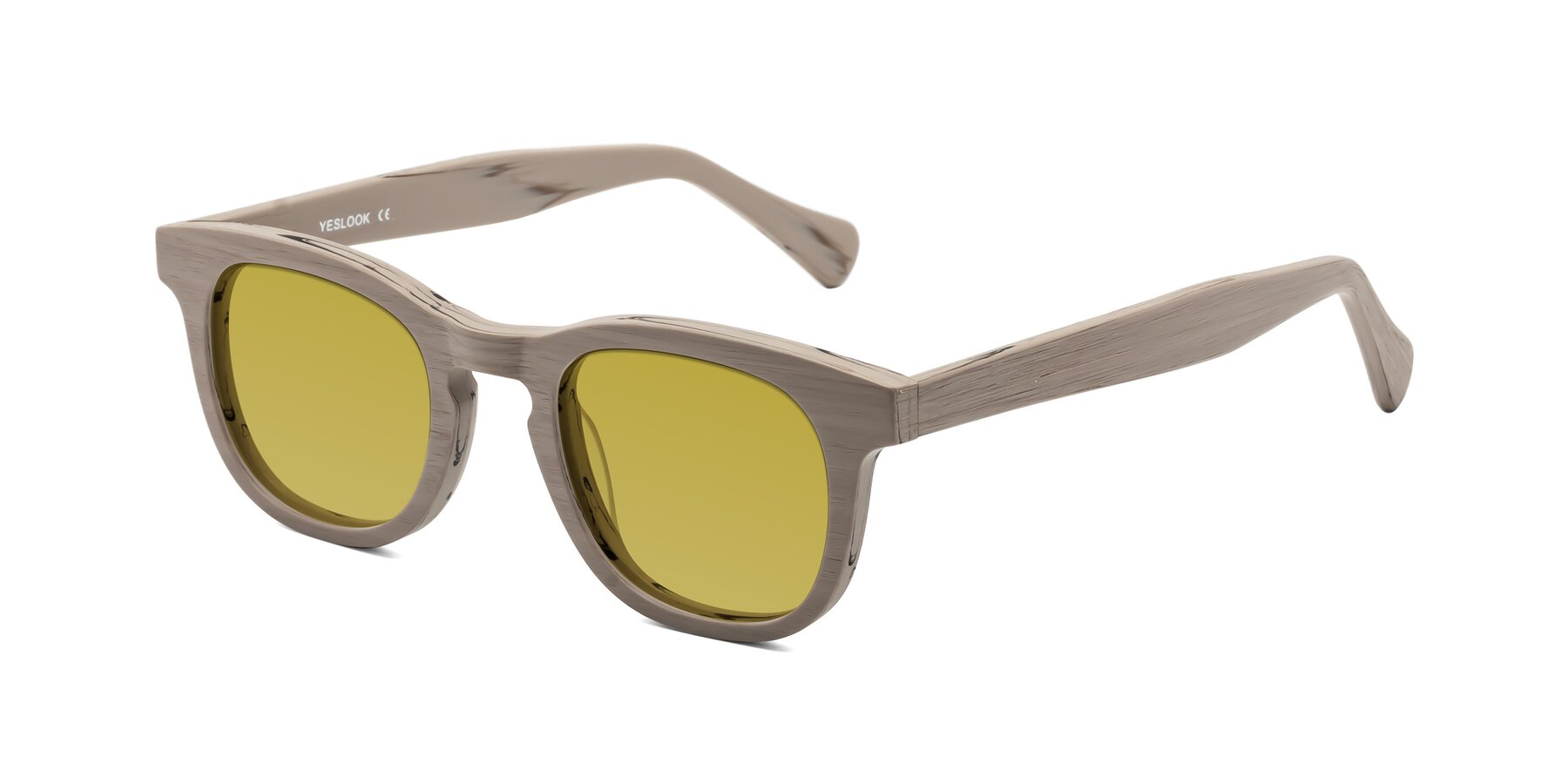 Angle of Tonia in Pale Mauve Woodgrain with Champagne Tinted Lenses