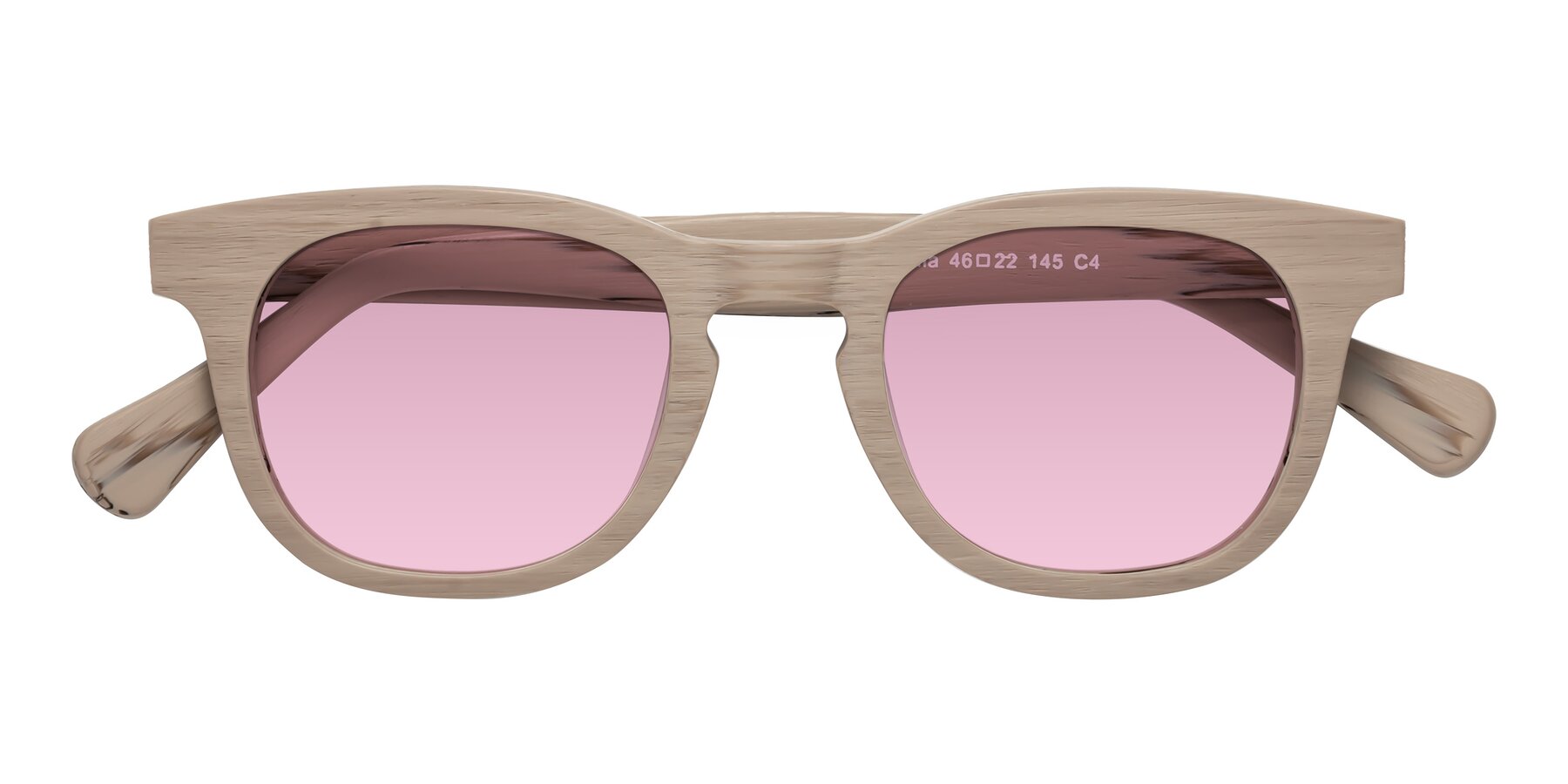 Folded Front of Tonia in Pale Mauve Woodgrain with Light Wine Tinted Lenses