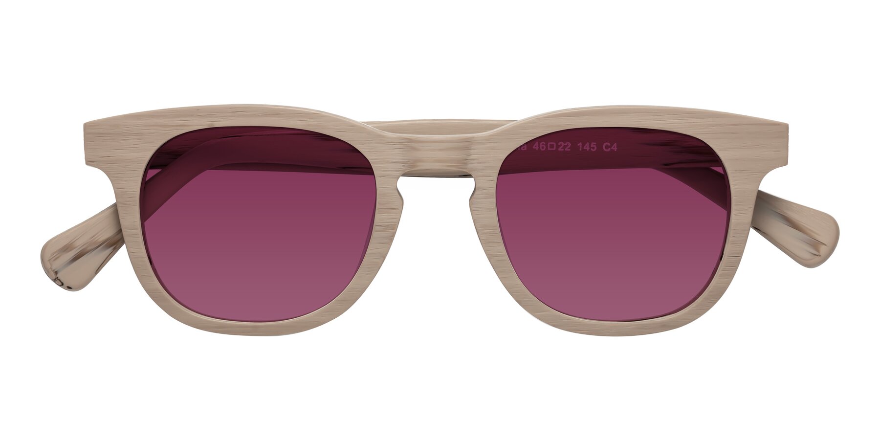 Folded Front of Tonia in Pale Mauve Woodgrain with Wine Tinted Lenses