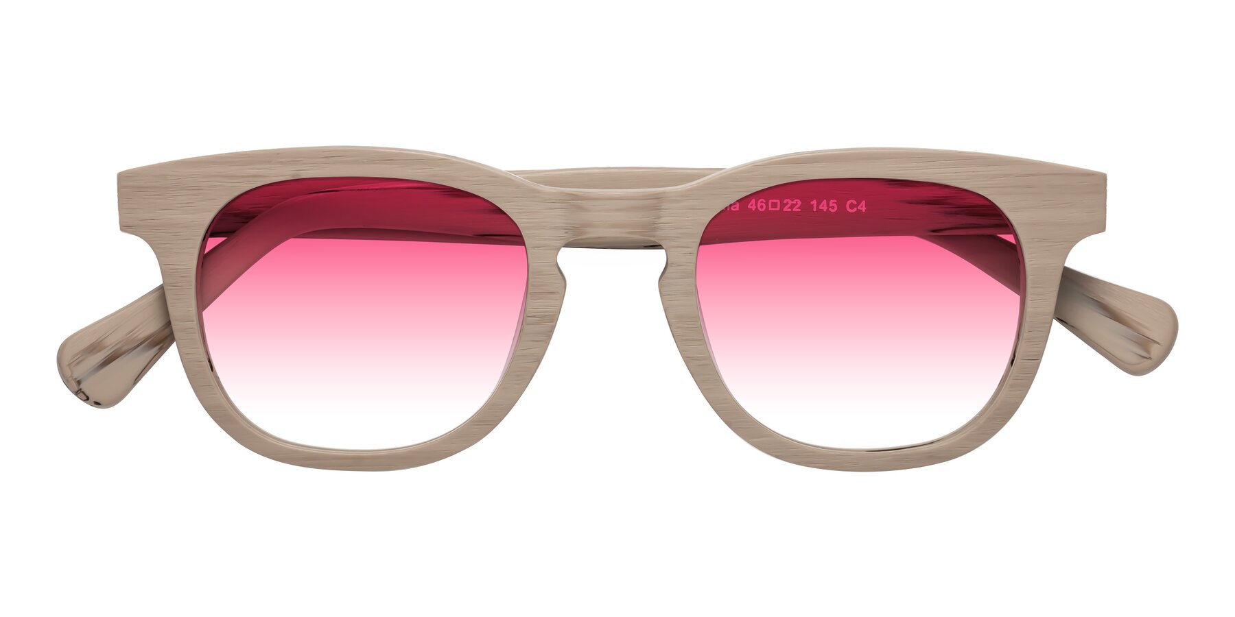 Folded Front of Tonia in Pale Mauve Woodgrain with Pink Gradient Lenses