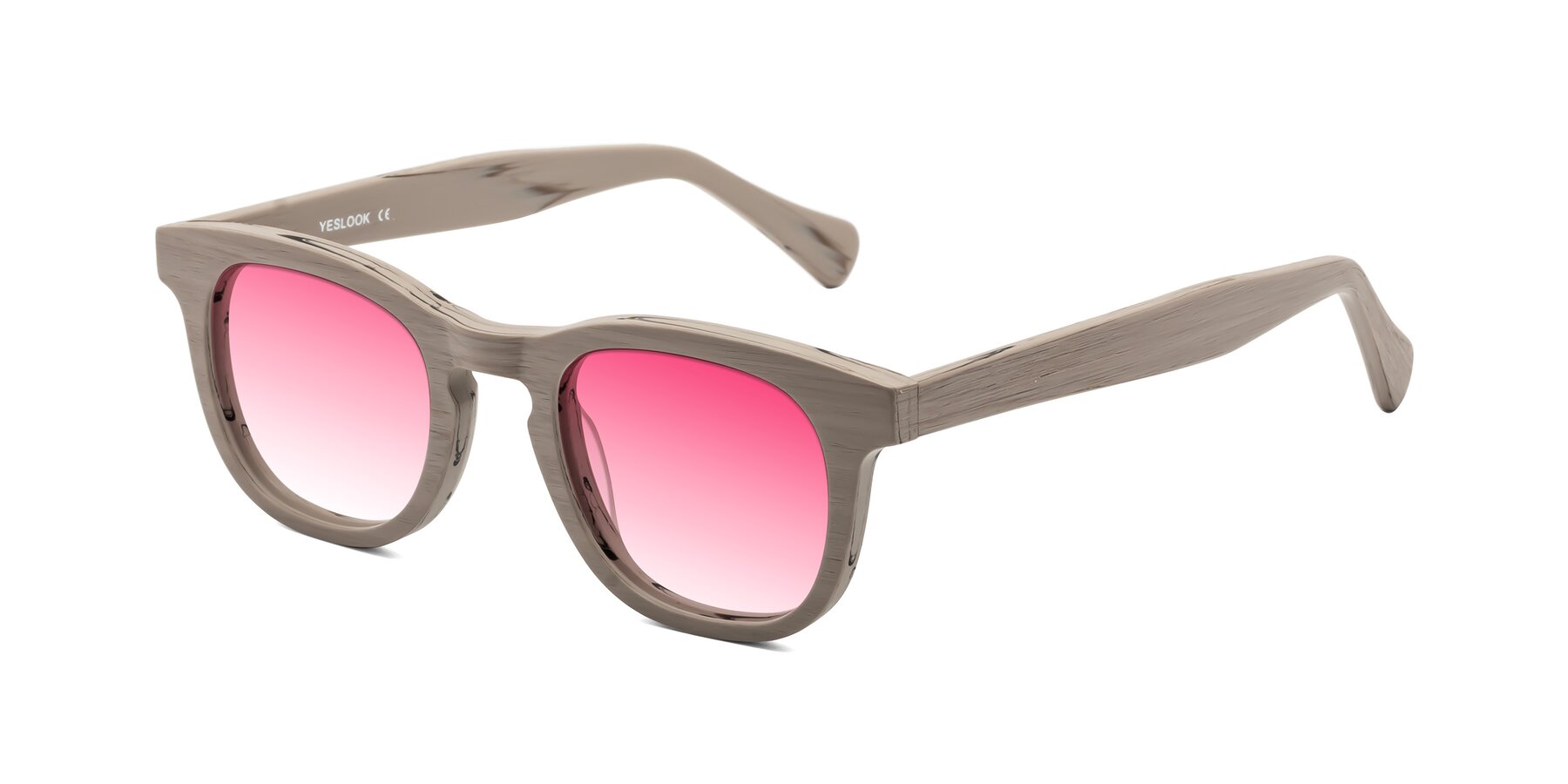 Angle of Tonia in Pale Mauve Woodgrain with Pink Gradient Lenses