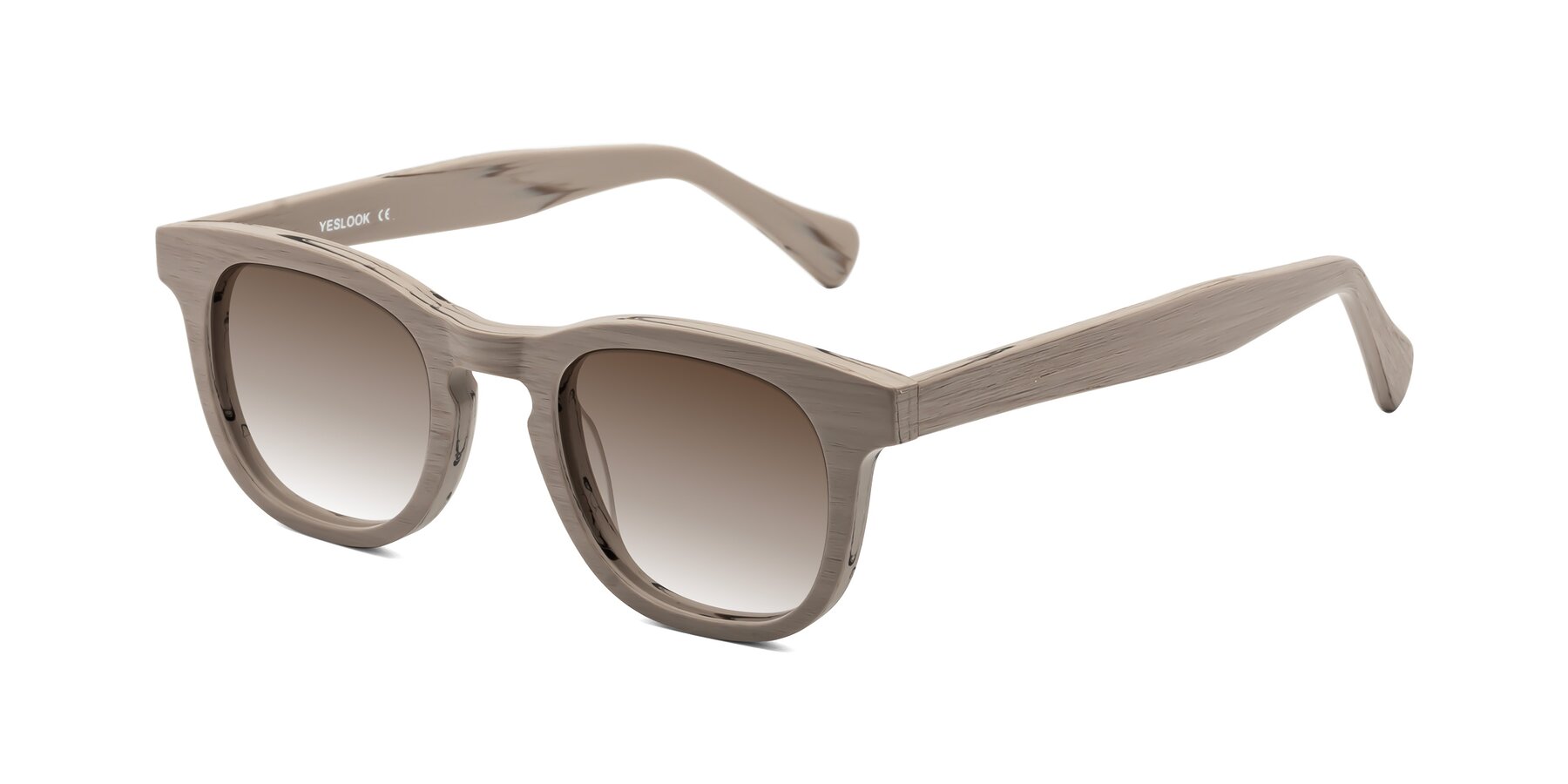 Angle of Tonia in Pale Mauve Woodgrain with Brown Gradient Lenses