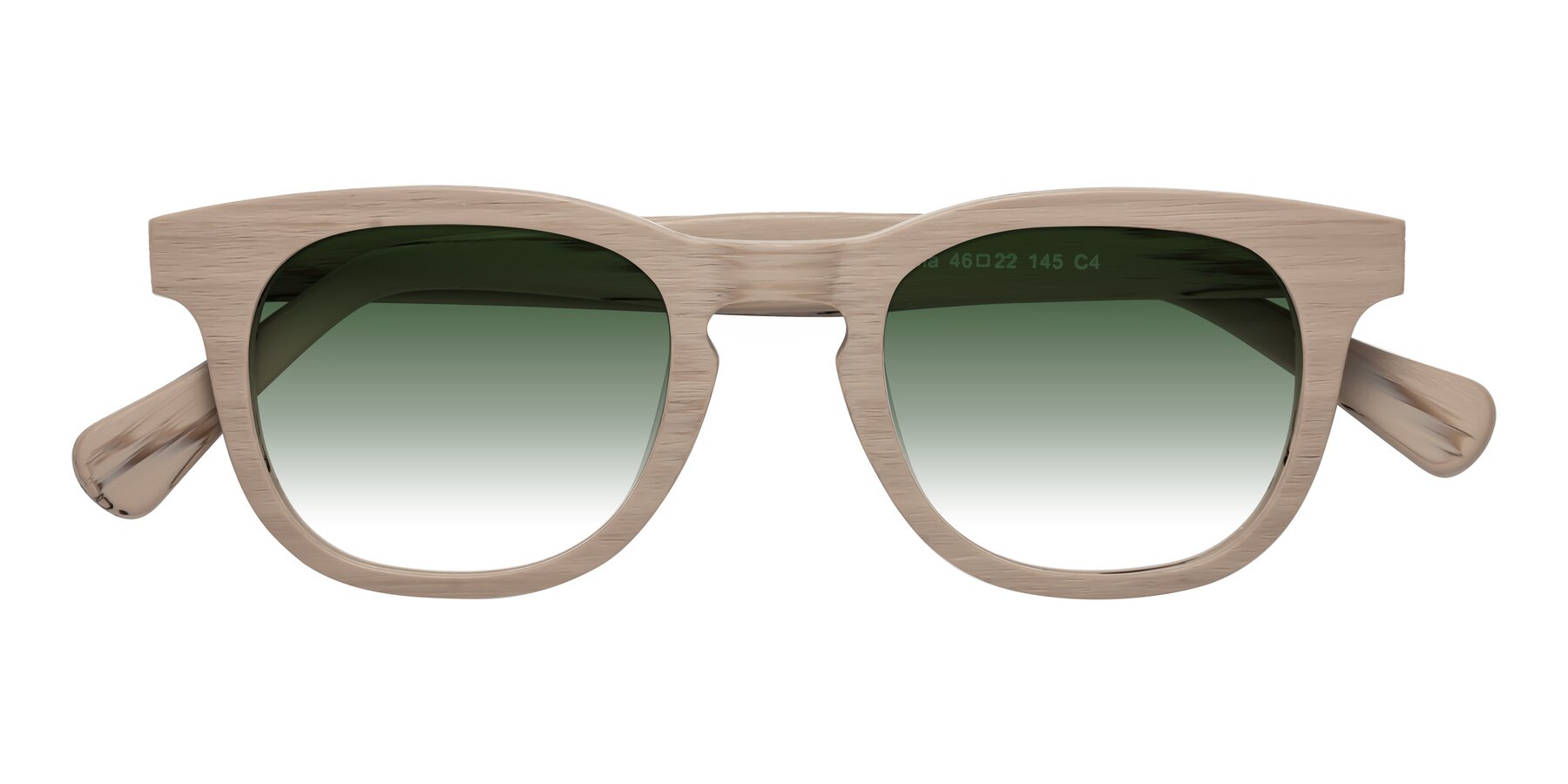 Folded Front of Tonia in Pale Mauve Woodgrain with Green Gradient Lenses