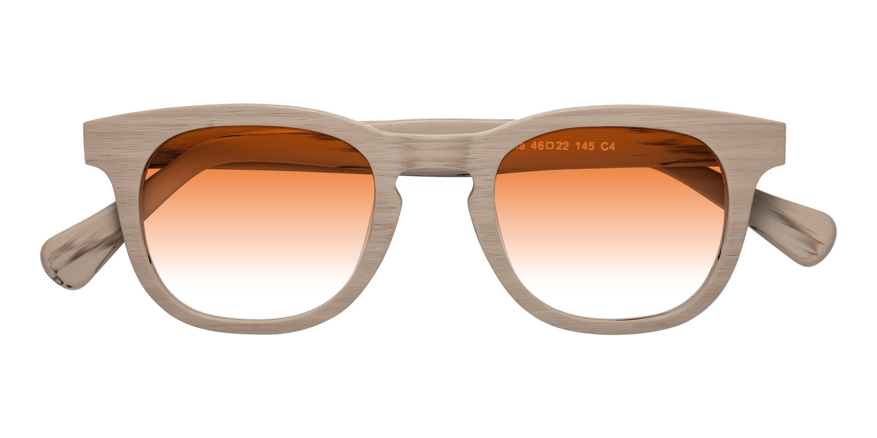 Folded Front of Tonia in Pale Mauve Woodgrain with Orange Gradient Lenses