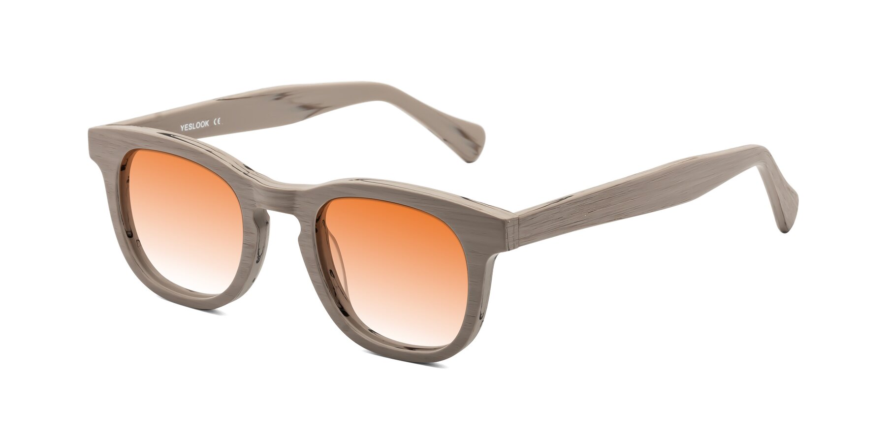 Angle of Tonia in Pale Mauve Woodgrain with Orange Gradient Lenses