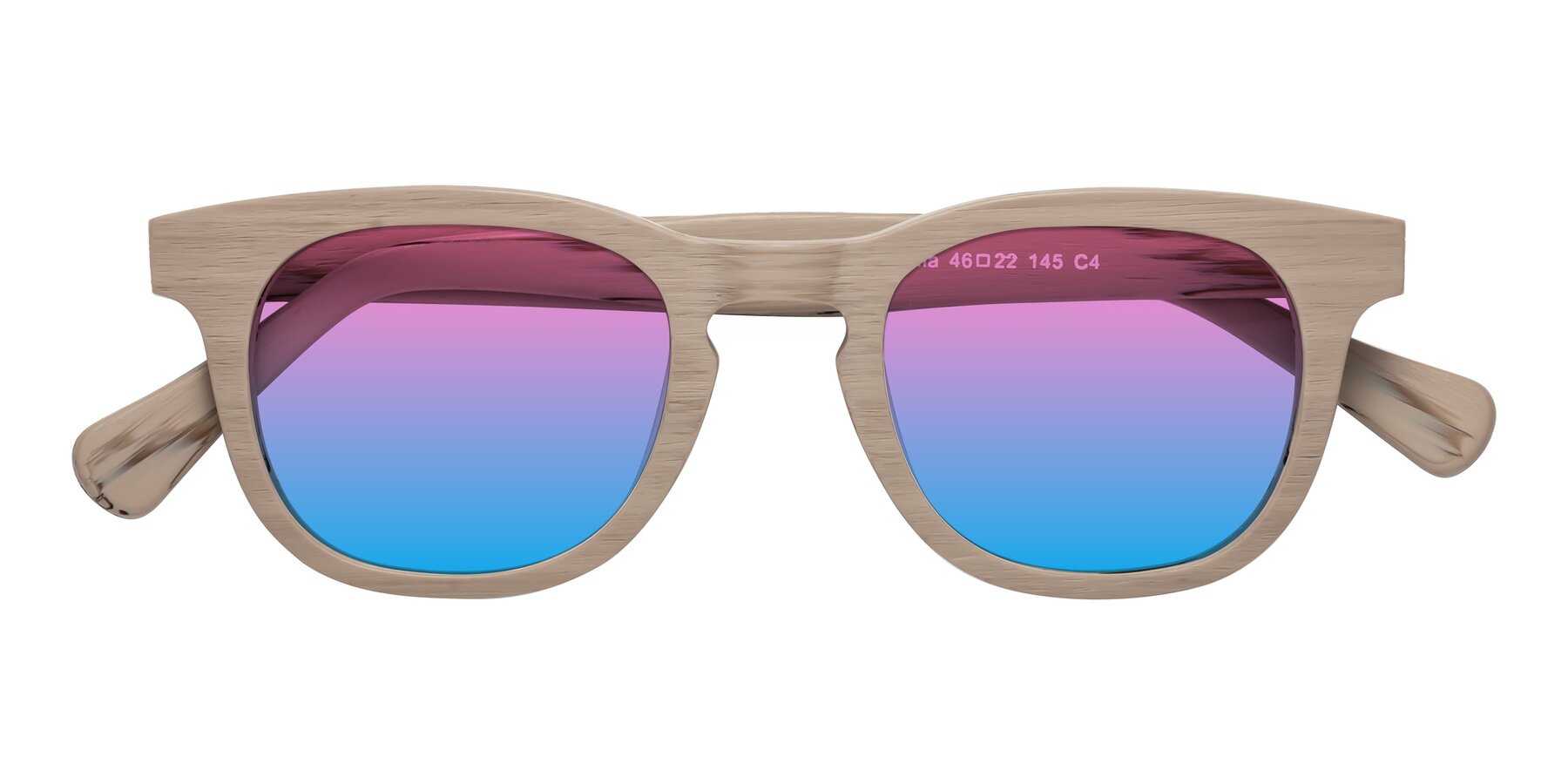 Folded Front of Tonia in Pale Mauve Woodgrain with Pink / Blue Gradient Lenses