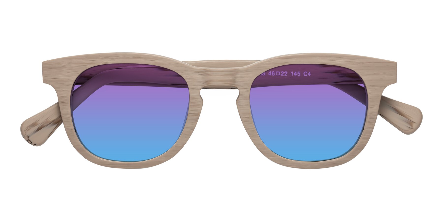 Folded Front of Tonia in Pale Mauve Woodgrain with Purple / Blue Gradient Lenses