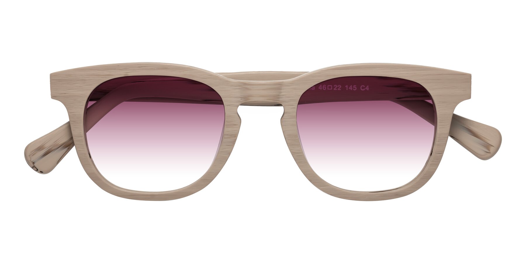 Folded Front of Tonia in Pale Mauve Woodgrain with Wine Gradient Lenses