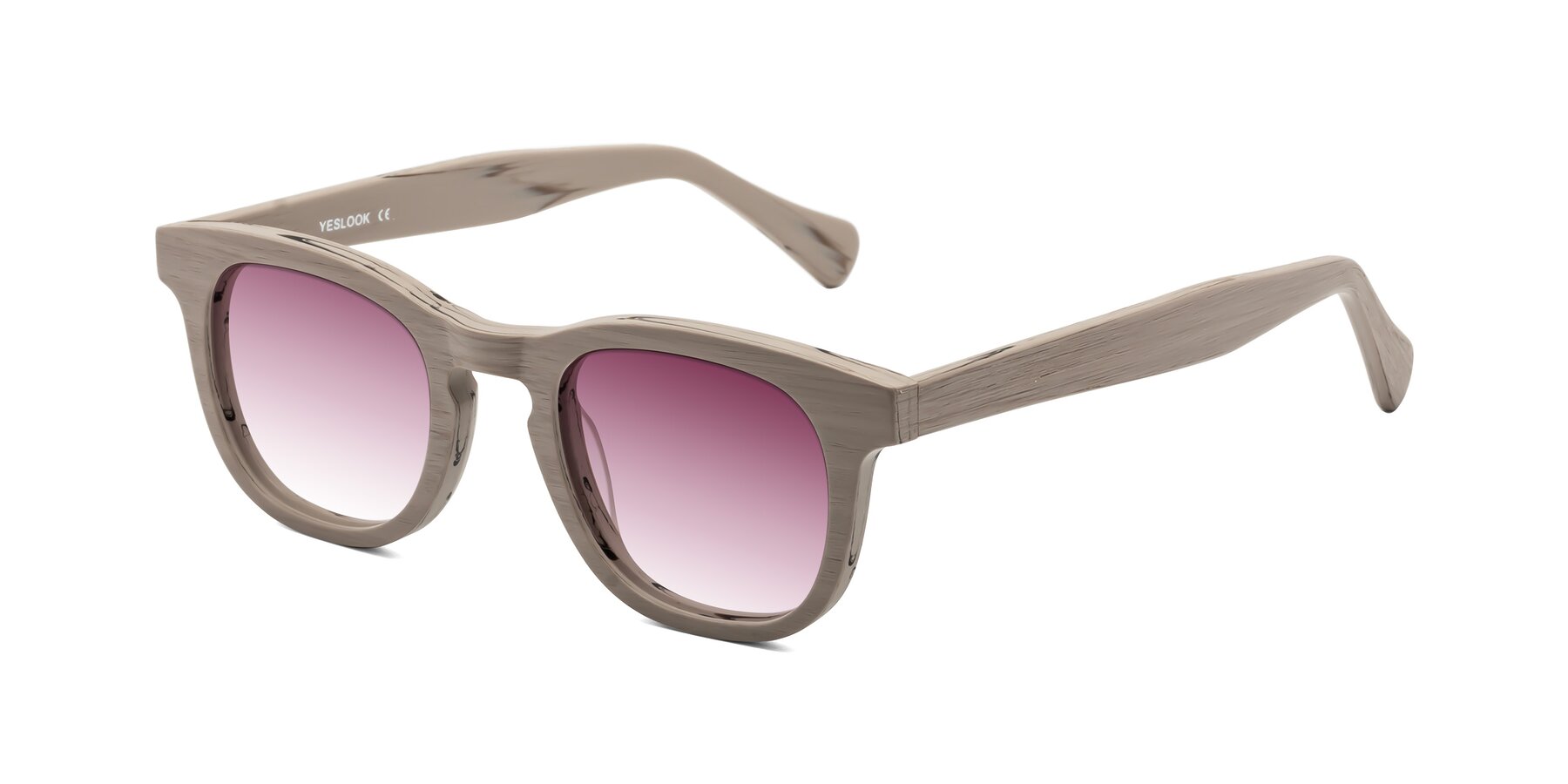 Angle of Tonia in Pale Mauve Woodgrain with Wine Gradient Lenses