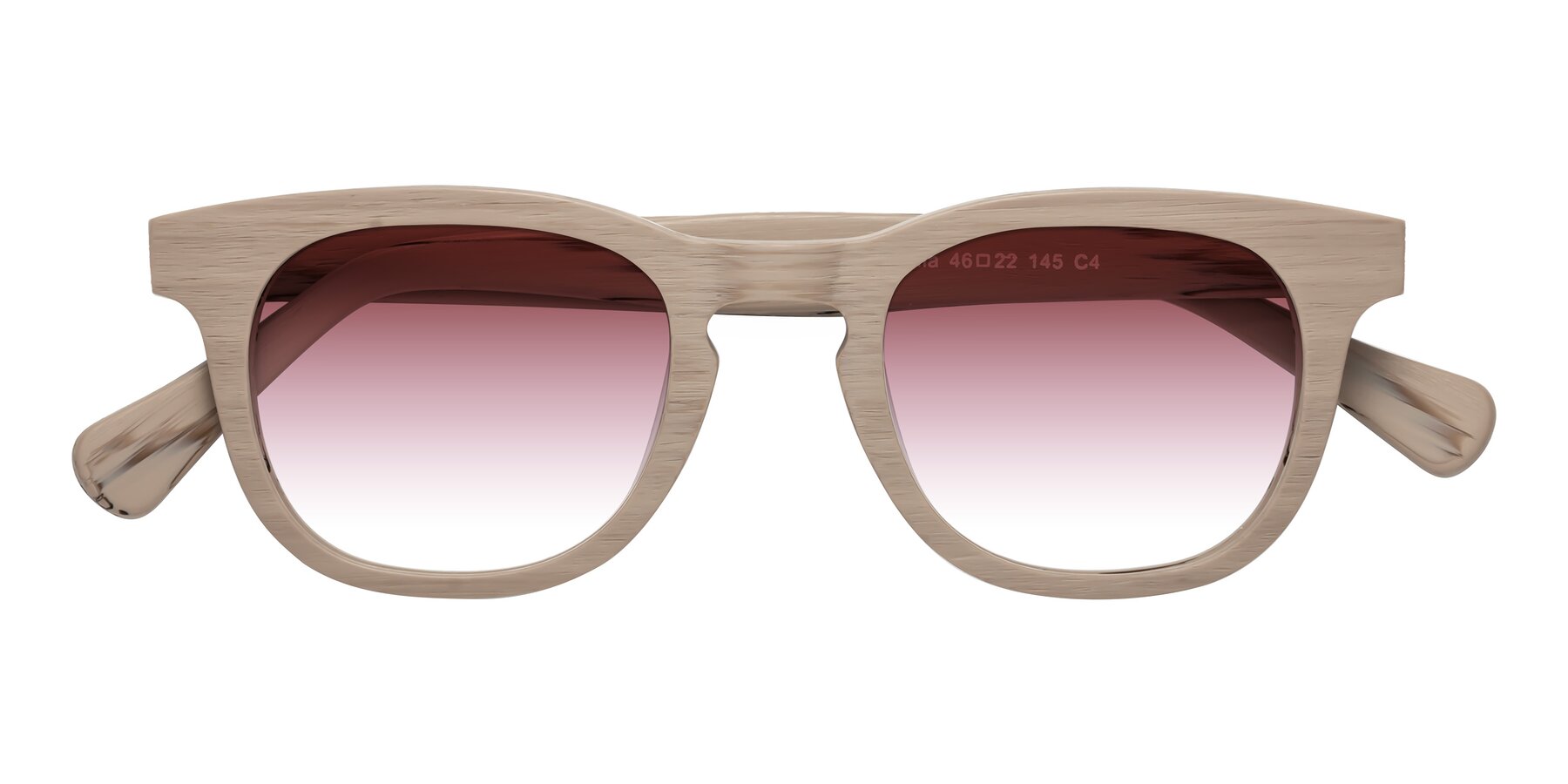 Folded Front of Tonia in Pale Mauve Woodgrain with Garnet Gradient Lenses