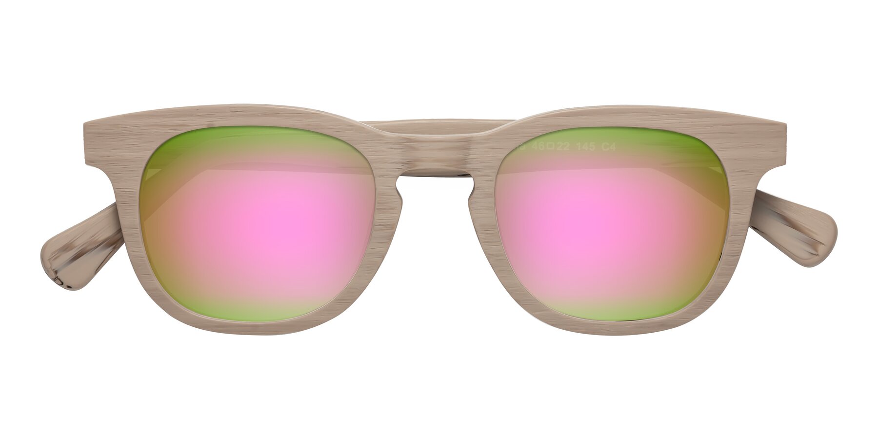 Folded Front of Tonia in Pale Mauve Woodgrain with Pink Mirrored Lenses