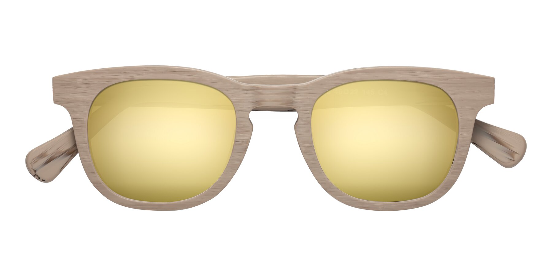 Folded Front of Tonia in Pale Mauve Woodgrain with Gold Mirrored Lenses