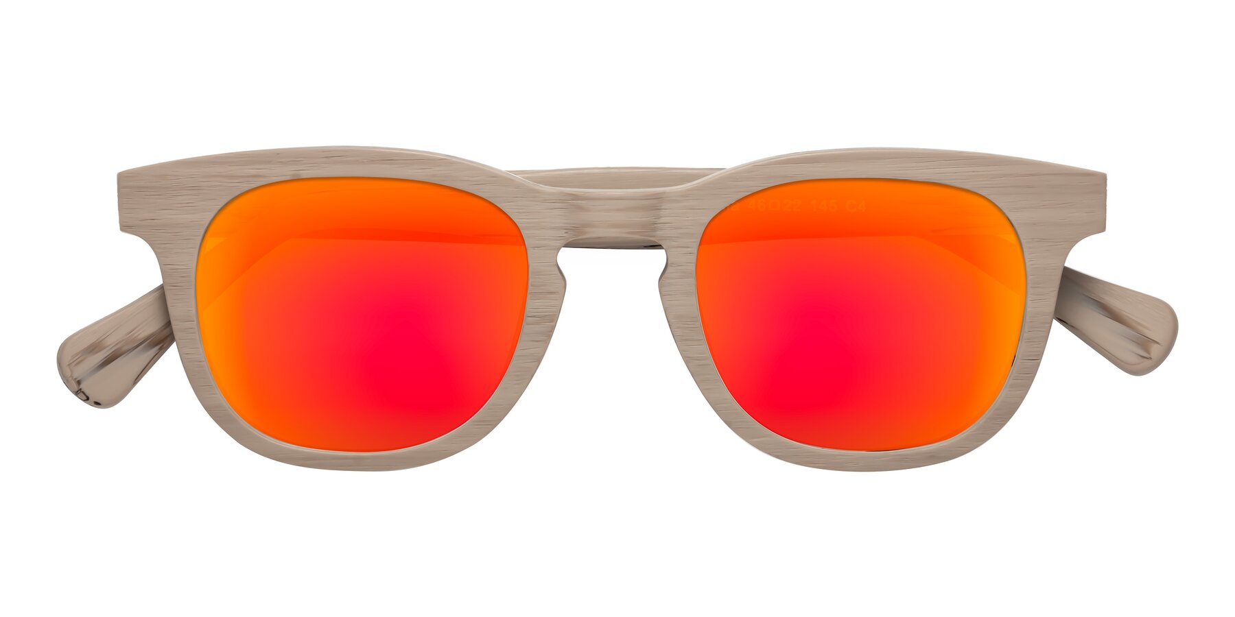 Folded Front of Tonia in Pale Mauve Woodgrain with Red Gold Mirrored Lenses