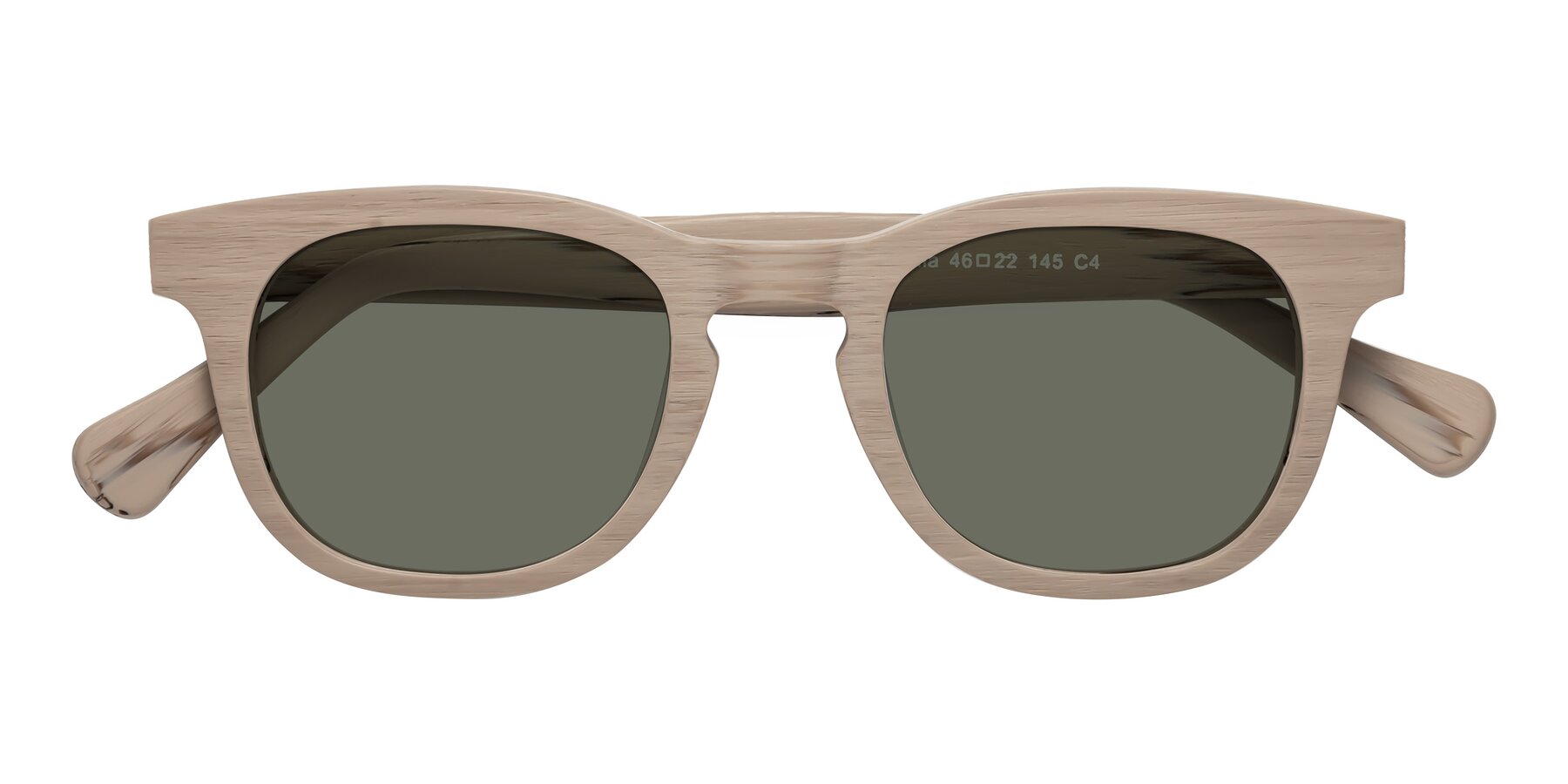 Folded Front of Tonia in Pale Mauve Woodgrain with Gray Polarized Lenses