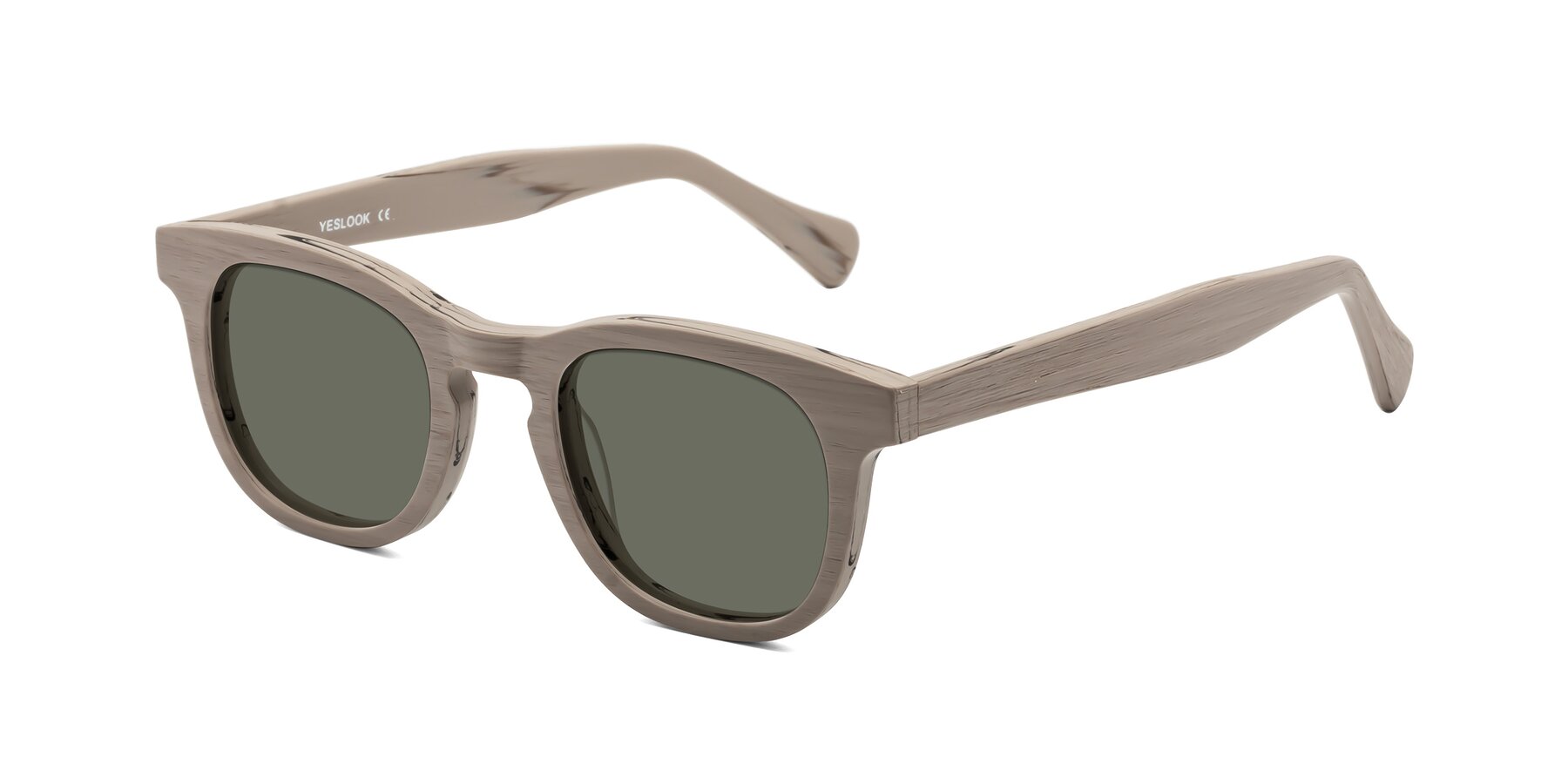 Angle of Tonia in Pale Mauve Woodgrain with Gray Polarized Lenses