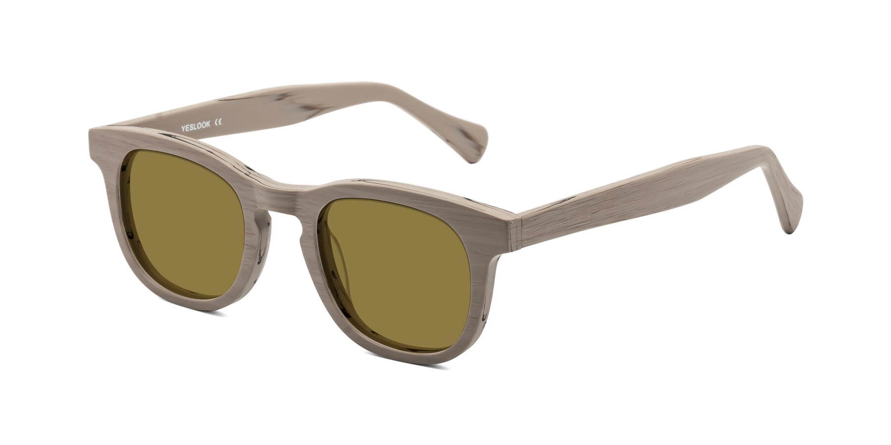 Angle of Tonia in Pale Mauve Woodgrain with Brown Polarized Lenses