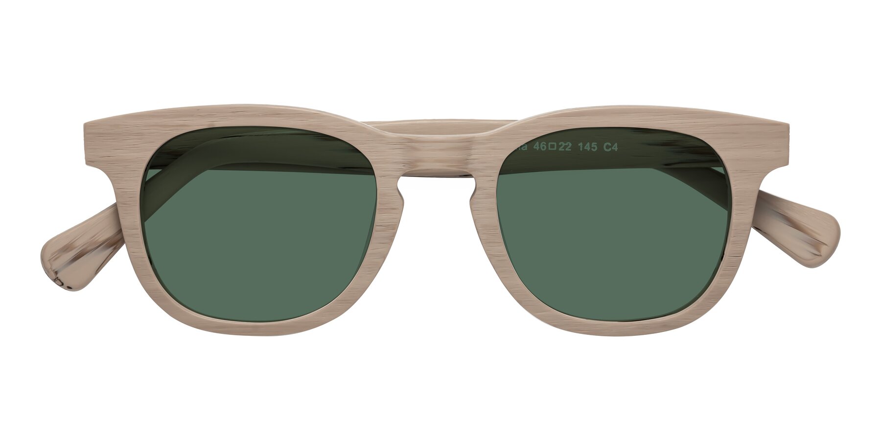 Folded Front of Tonia in Pale Mauve Woodgrain with Green Polarized Lenses