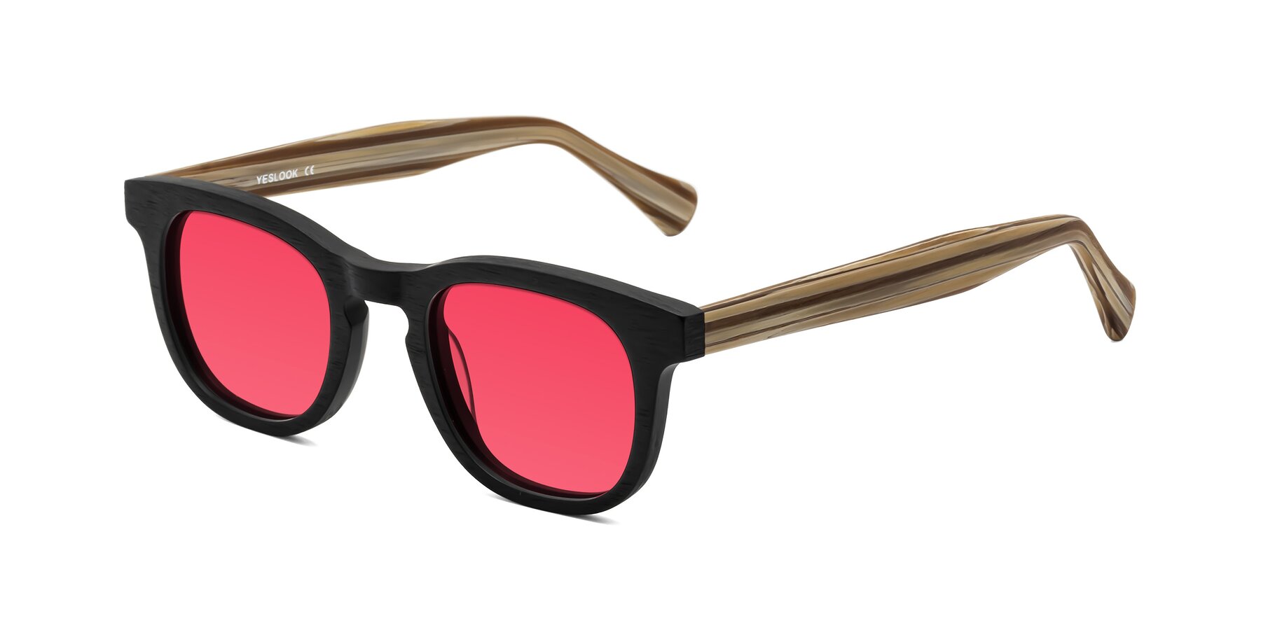 Angle of Tonia in Black-Sugar Woodgrain with Red Tinted Lenses