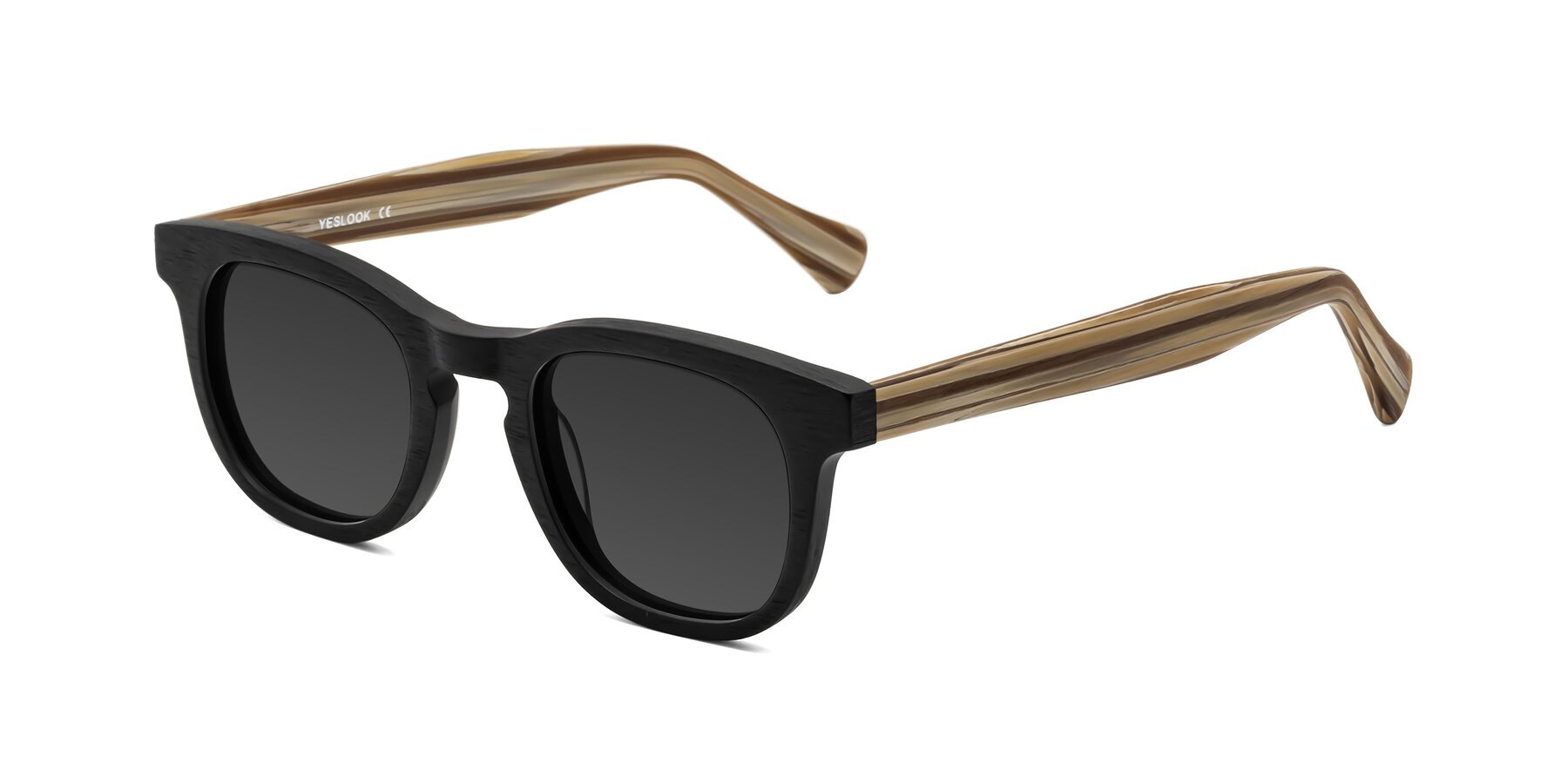 Angle of Tonia in Black-Sugar Woodgrain with Gray Tinted Lenses