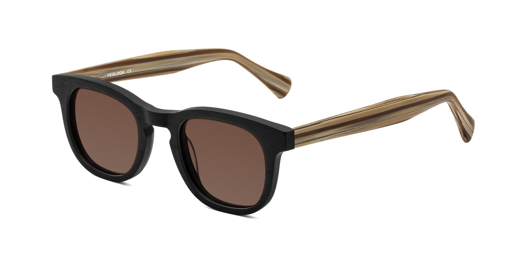 Angle of Tonia in Black-Sugar Woodgrain with Brown Tinted Lenses