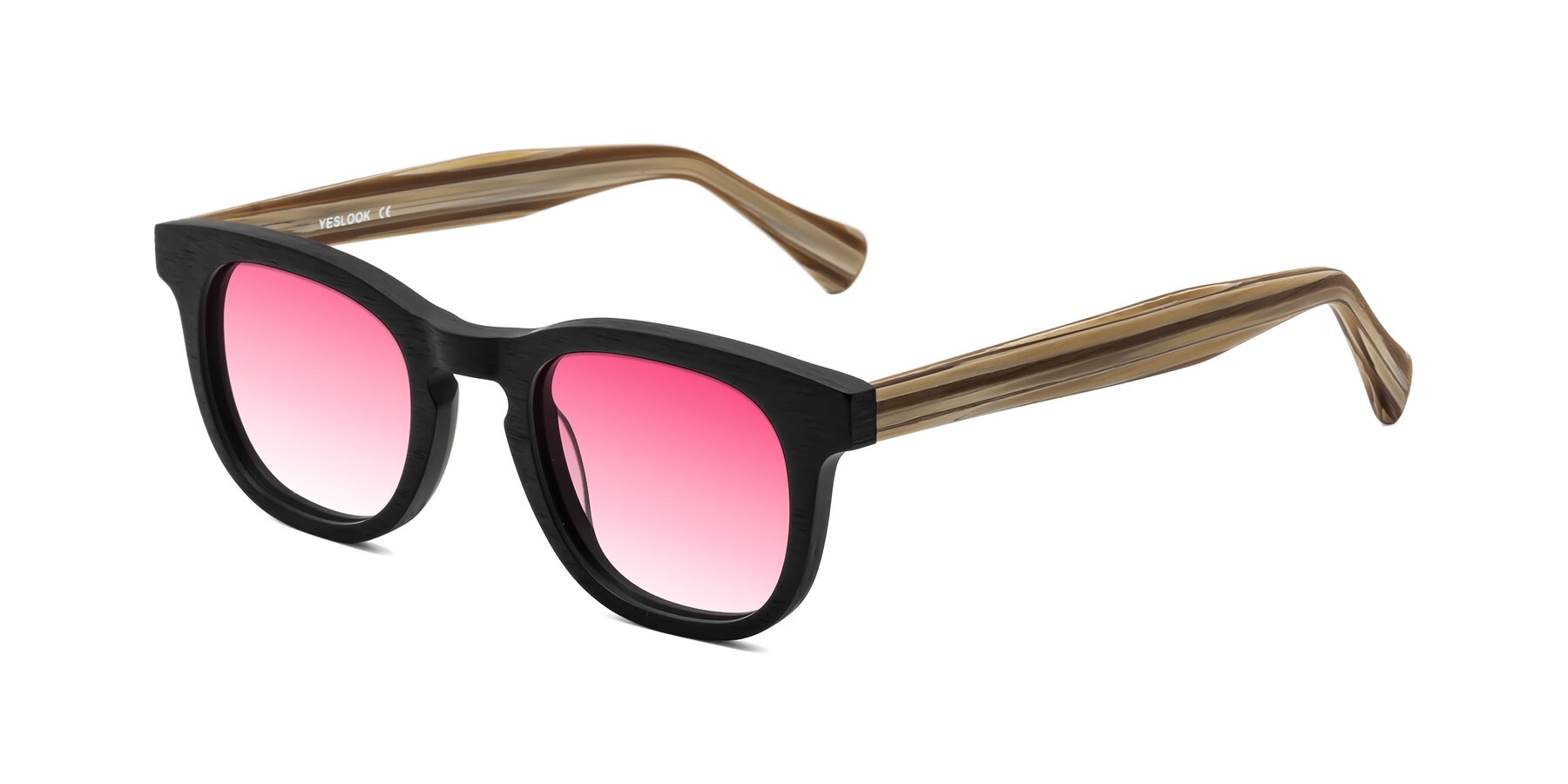 Angle of Tonia in Black-Sugar Woodgrain with Pink Gradient Lenses