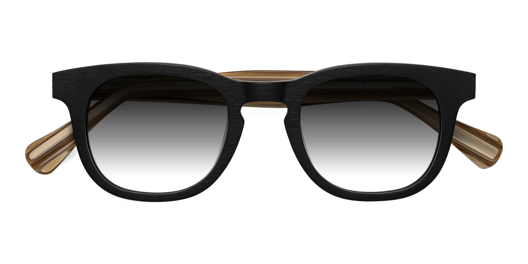 Folded Front of Tonia in Black-Sugar Woodgrain with Gray Gradient Lenses