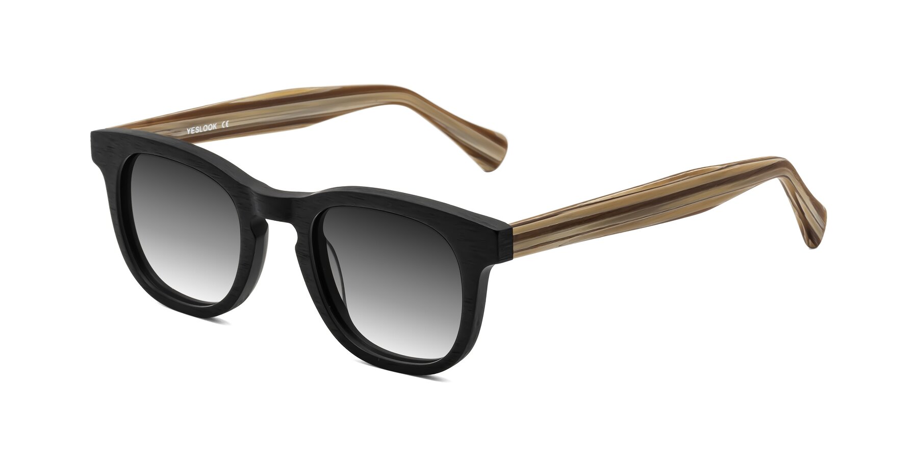 Angle of Tonia in Black-Sugar Woodgrain with Gray Gradient Lenses