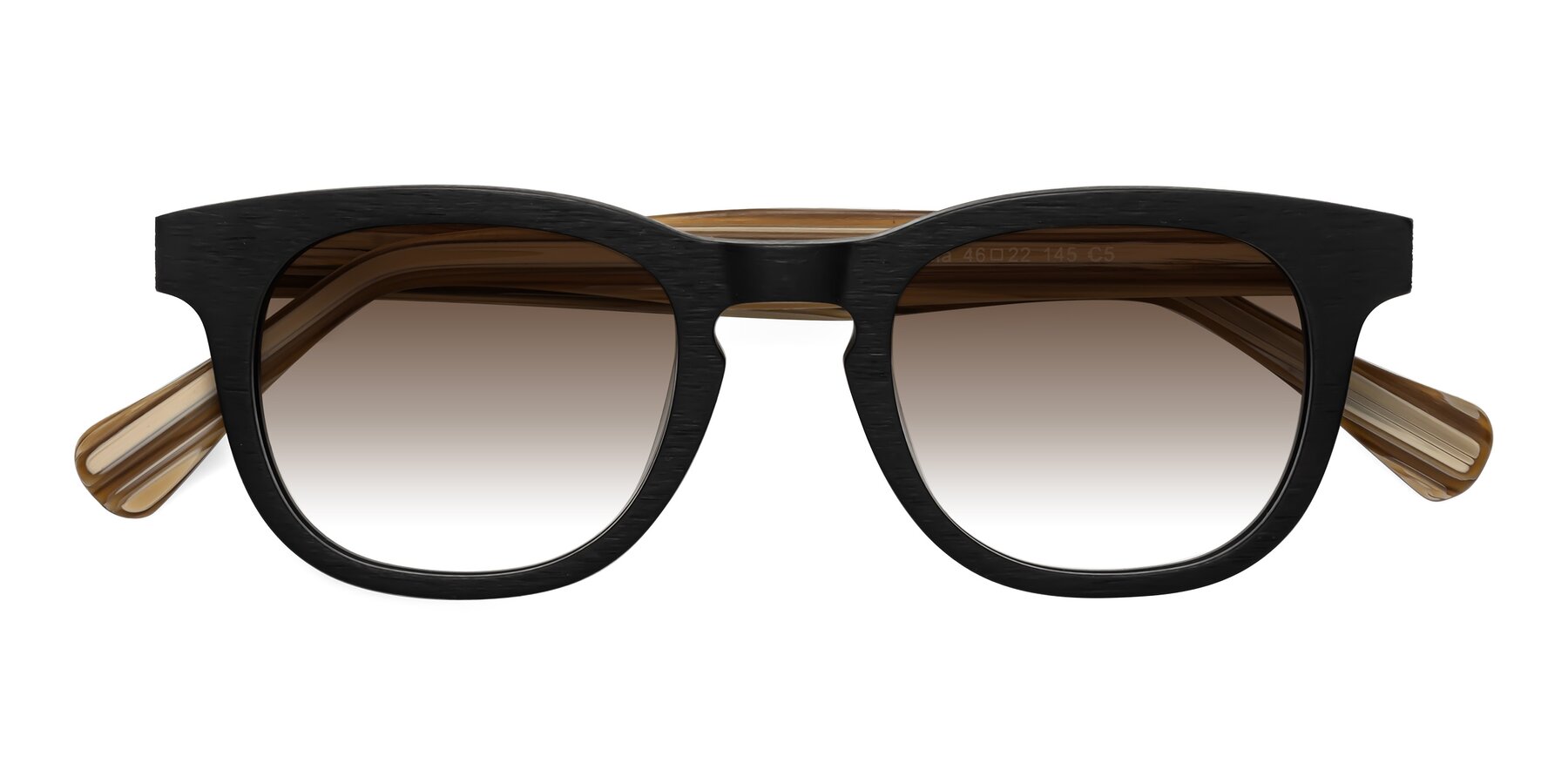 Folded Front of Tonia in Black-Sugar Woodgrain with Brown Gradient Lenses