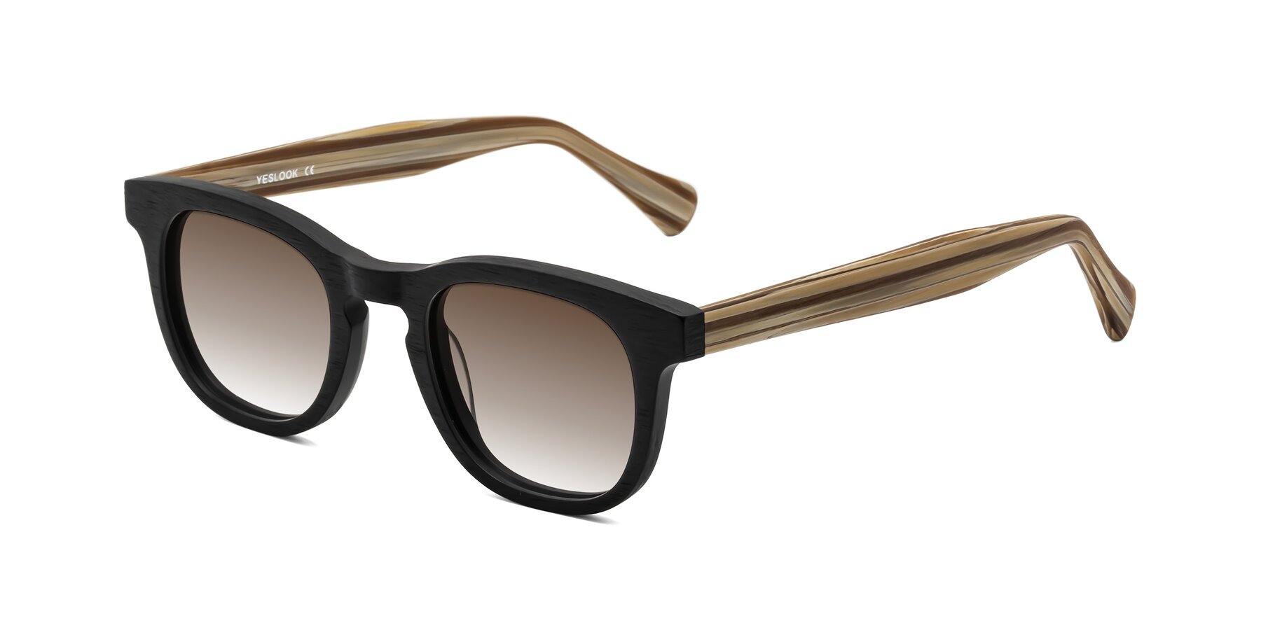 Angle of Tonia in Black-Sugar Woodgrain with Brown Gradient Lenses