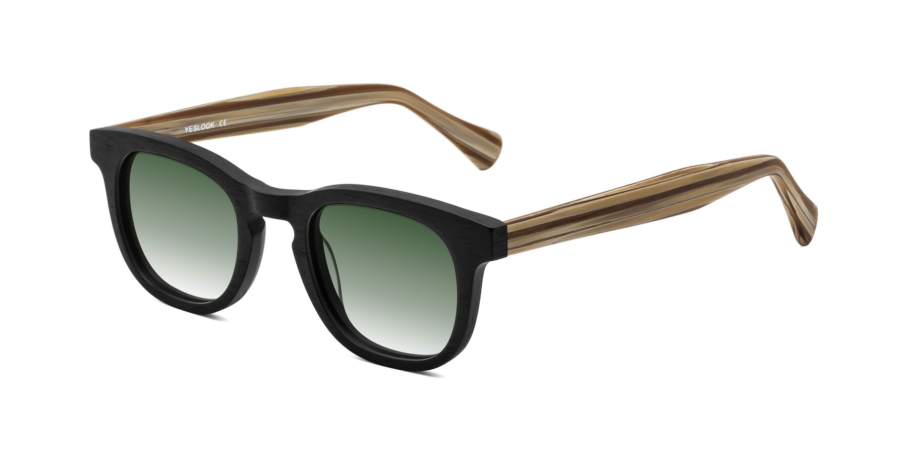 Angle of Tonia in Black-Sugar Woodgrain with Green Gradient Lenses