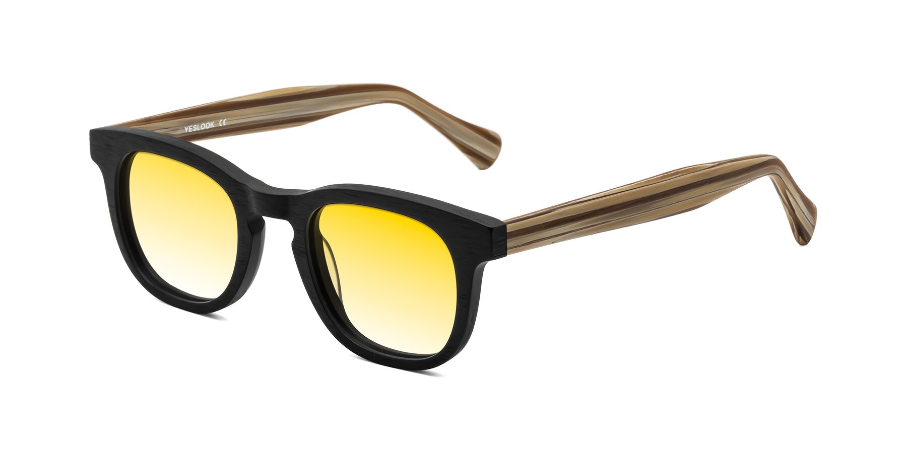 Angle of Tonia in Black-Sugar Woodgrain with Yellow Gradient Lenses