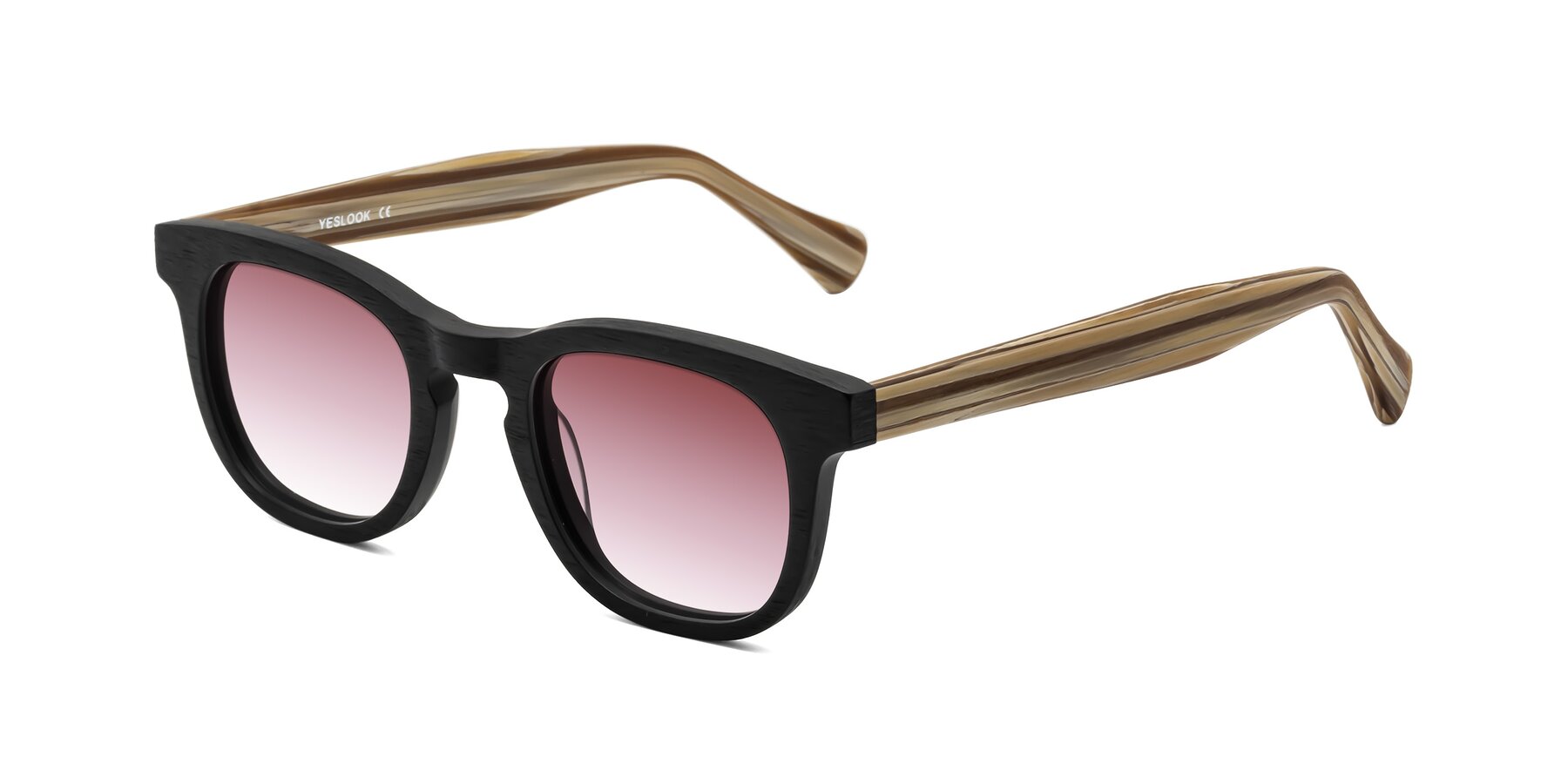 Angle of Tonia in Black-Sugar Woodgrain with Garnet Gradient Lenses